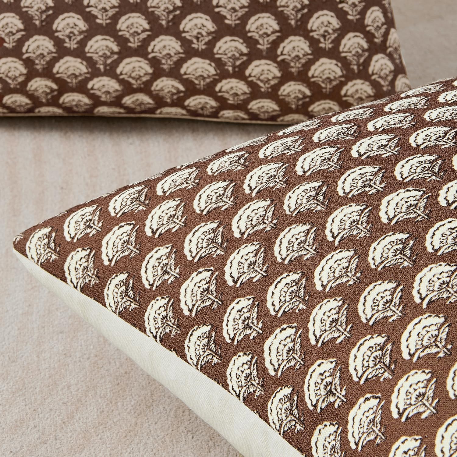 MIULEE Set of 2 Decorative Floral Pillow Covers Neutral Vintage Throw Pillows Block Print Boho Farmhouse Cushion Covers for Modern Spring…