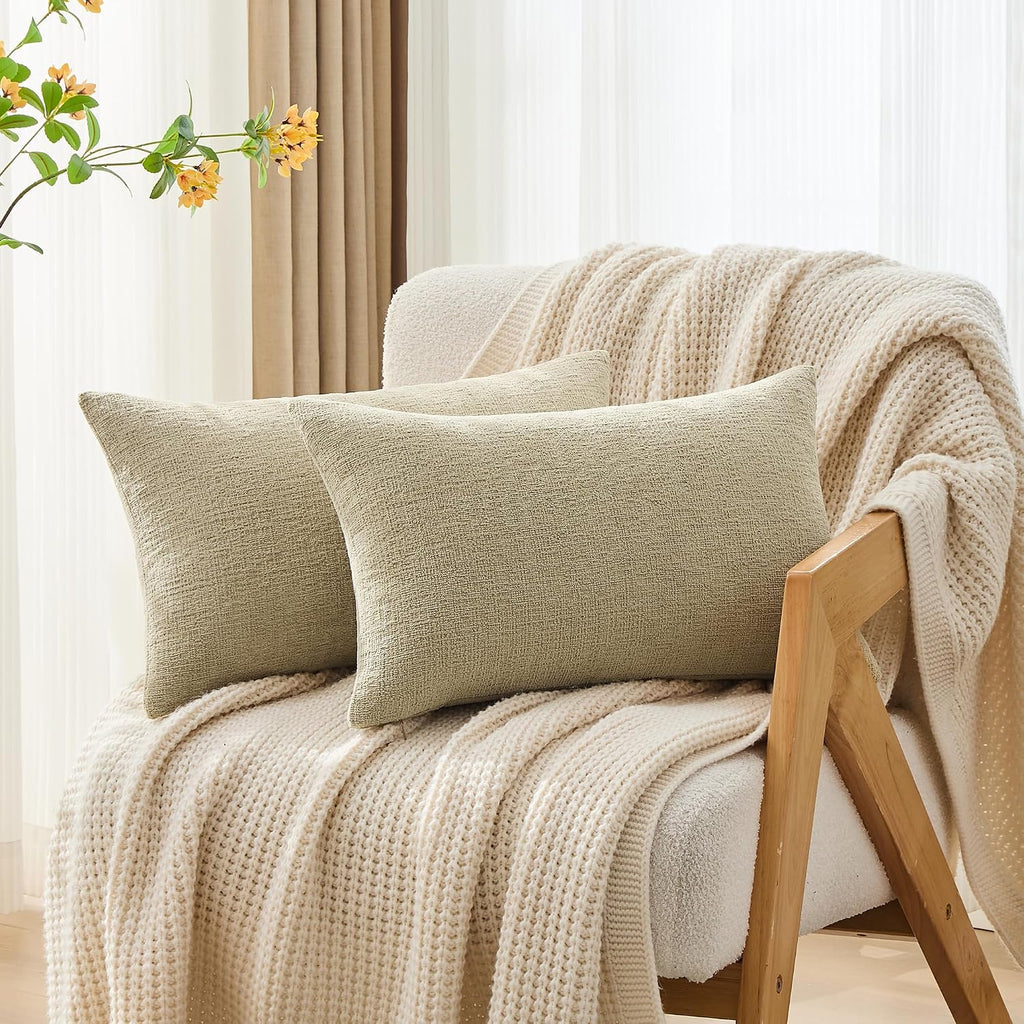 Gawamay Pack of 2 Decorative Lumbar Throw Pillow Covers 20x12 Inch, Soft Chenille Boho Farmhouse Cushion Cases, Couch Pillow Covers for Liv…