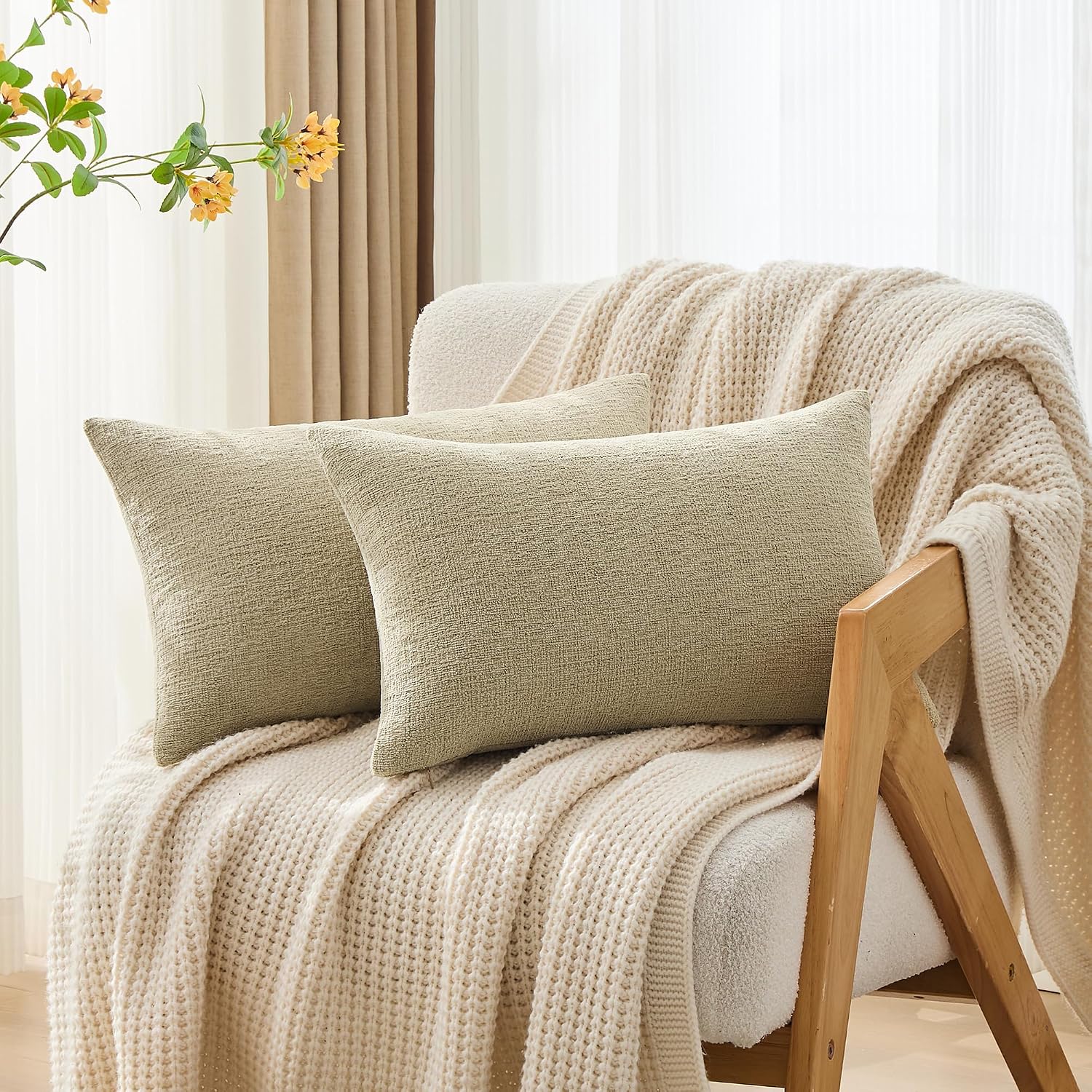 Gawamay Pack of 2 Decorative Lumbar Throw Pillow Covers 20x12 Inch, Soft Chenille Boho Farmhouse Cushion Cases, Couch Pillow Covers for Liv…