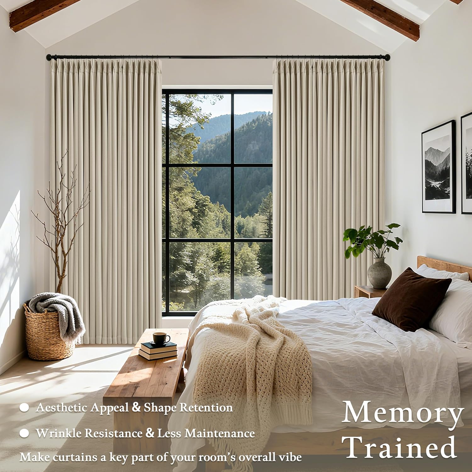 Twodrapes Pinch Pleated Blackout 90 Inch Curtains 70 Inch Wide Linen Dual Layer Soundproof Farmhouse Bedroom Window Curtains for Living Roo…