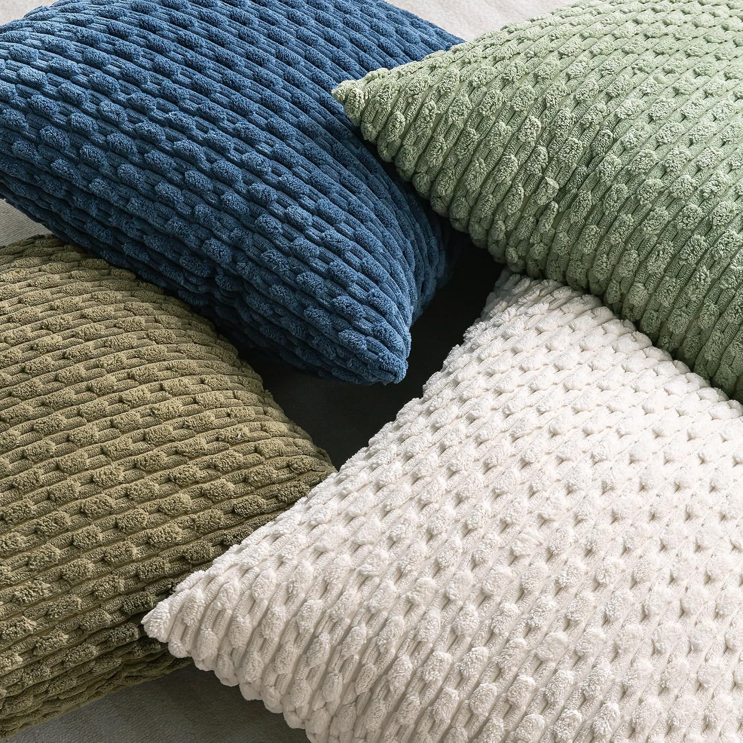 Cozoomy Set of 4 Sage Green Decorative Throw Pillow Covers 18x18 Inch Corduroy Pillow Covers for Bed Couch Sofa Living Room Soft Square Cus…