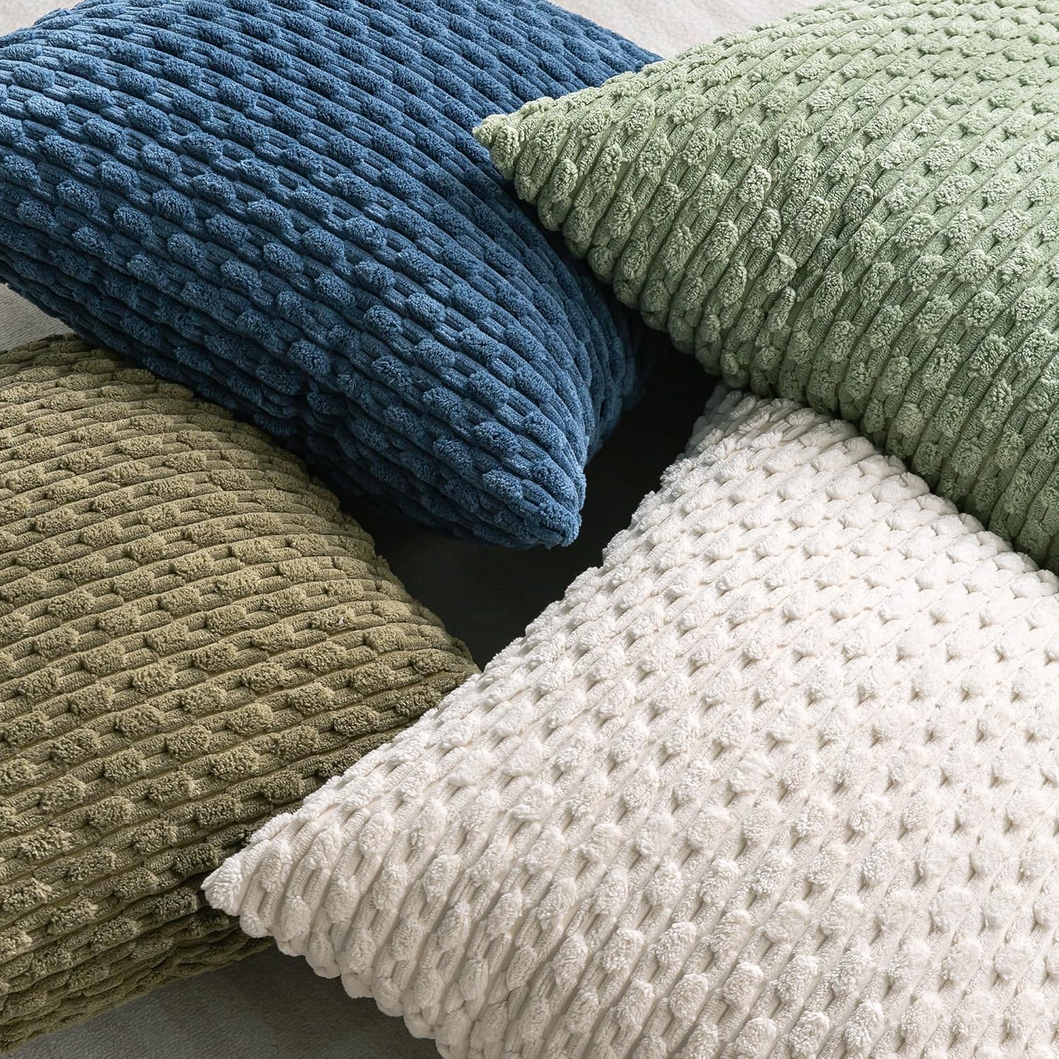 Cozoomy Set of 4 Olive Green Decorative Throw Pillow Covers 20x20 Inch Corduroy Pillow Covers for Bed Couch Sofa Living Room Soft Square Cu…