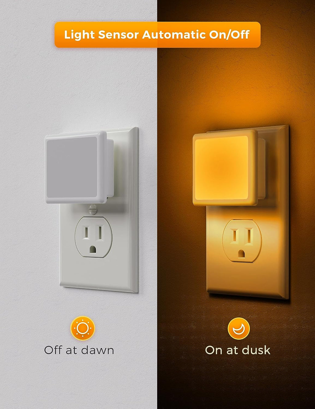 L LOHAS LED Night Lights Plug into Wall,[6-Pack] Plug in Night Light, Dusk to Dawn Sensor, 1800K Amber Light,0.3W Bright Nightlight…