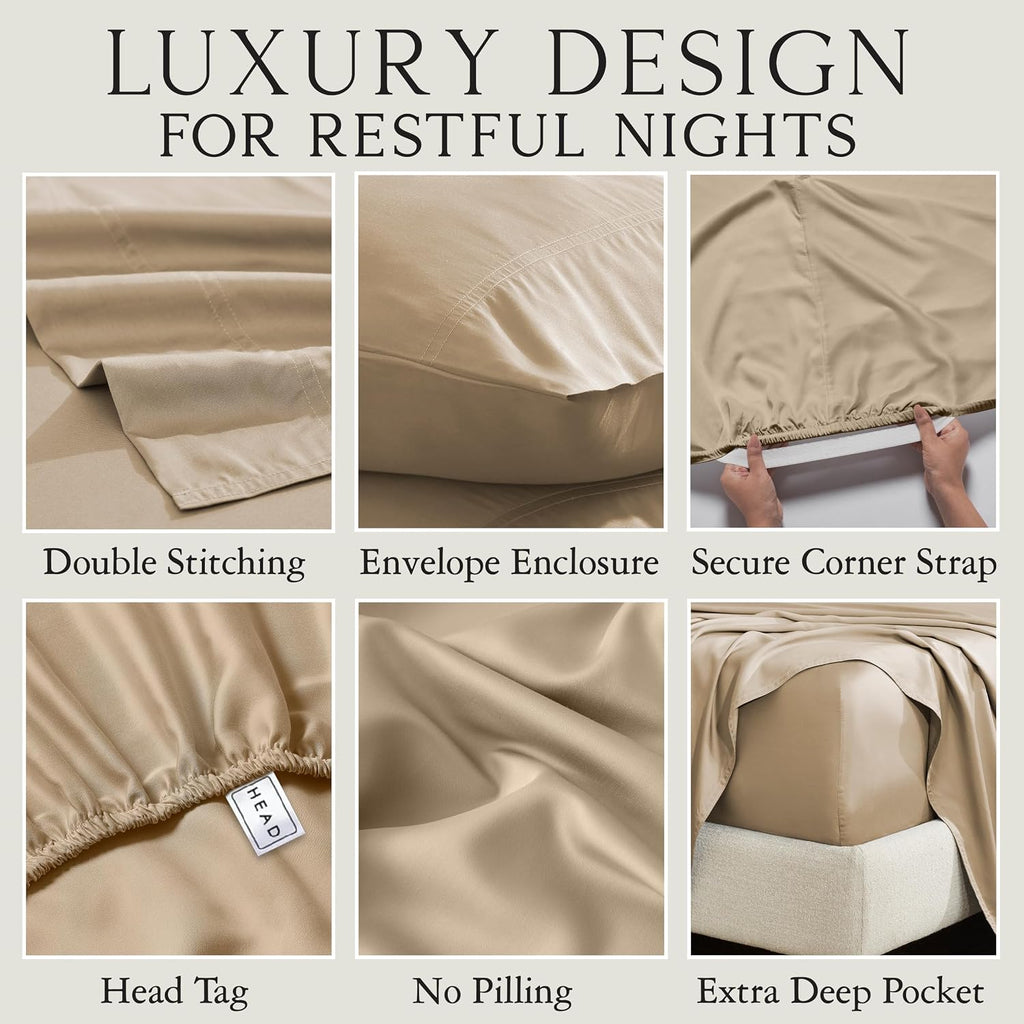 KARISSA MAE Pure Viscose from Bamboo Full Size Sheet Set | 100% FSC Certified | Luxuriously Soft | Cooling | 18" Deep Pocket w/Corner…
