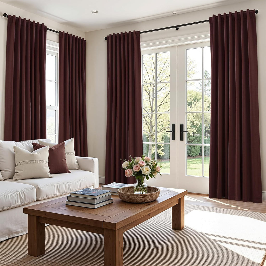 Guken Reddish Brown 100% Blackout Linen Curtains 120 Inch Length 2 Panels Set for Living Room Bedroom Back Tab/Rod Pocket Thermal Insulated…