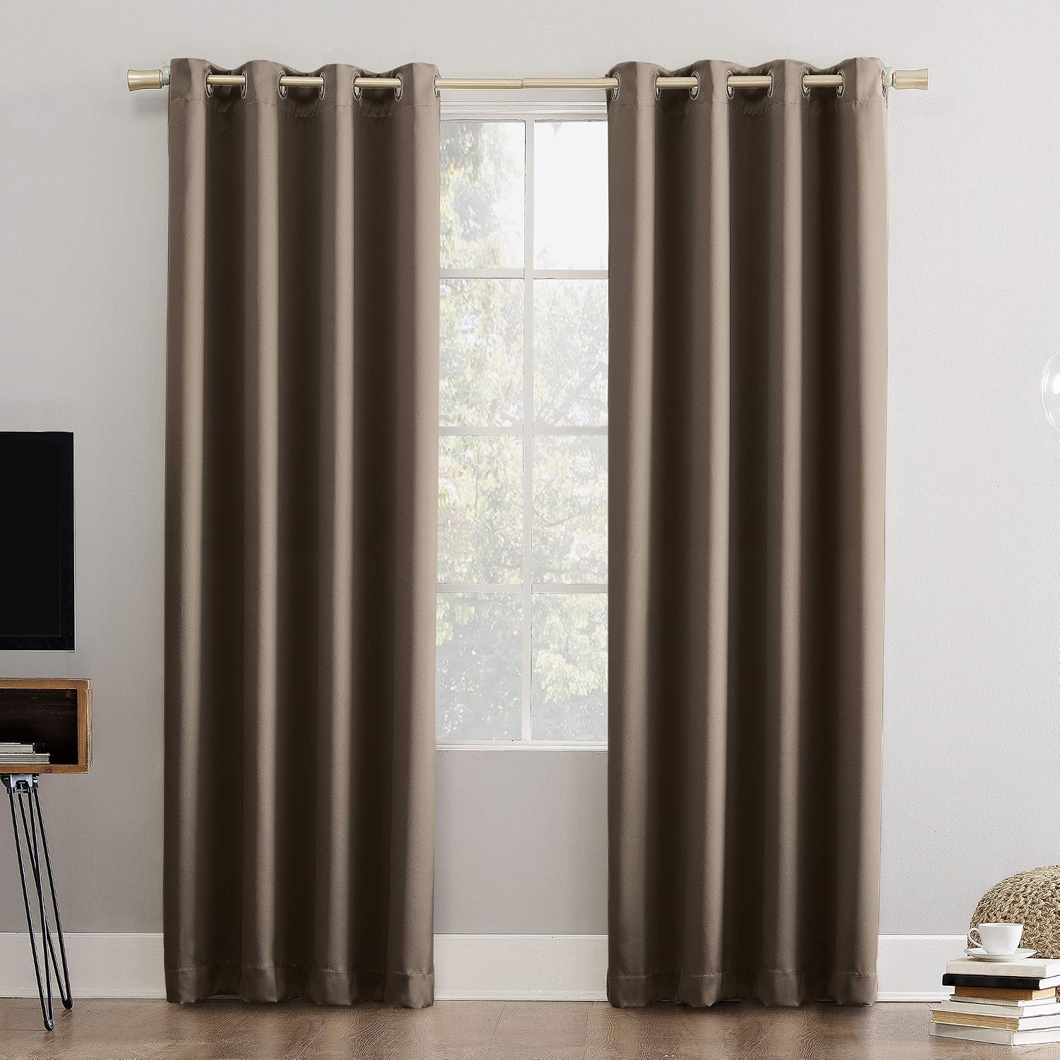 Sun Zero Nordic Theater Grade Extreme 100% Blackout Grommet Curtain Single Panel, 52" x 54", Taupe