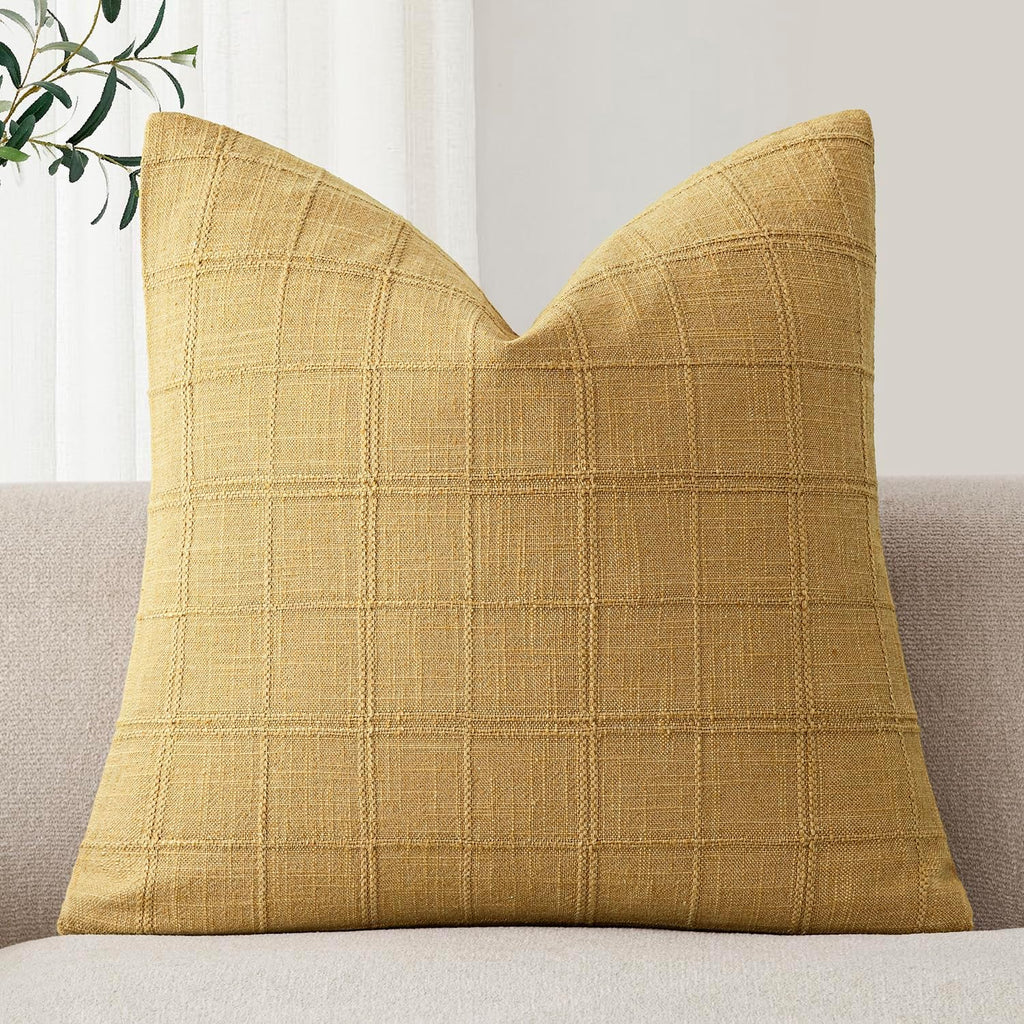 Foindtower Set of 1 Decorative Linen Check Throw Pillow Cover Neutral Farmhouse Vintage Cushion Cover Modern Boho Accent Home Decor for…