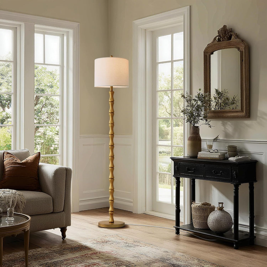 BOBOMOMO 62" Rustic Floor Lamp, Retro Farmhouse Standing Lamp with Rotary Switch, Resin Antique Gold Floor Lamp for Living Room, Bedroom…