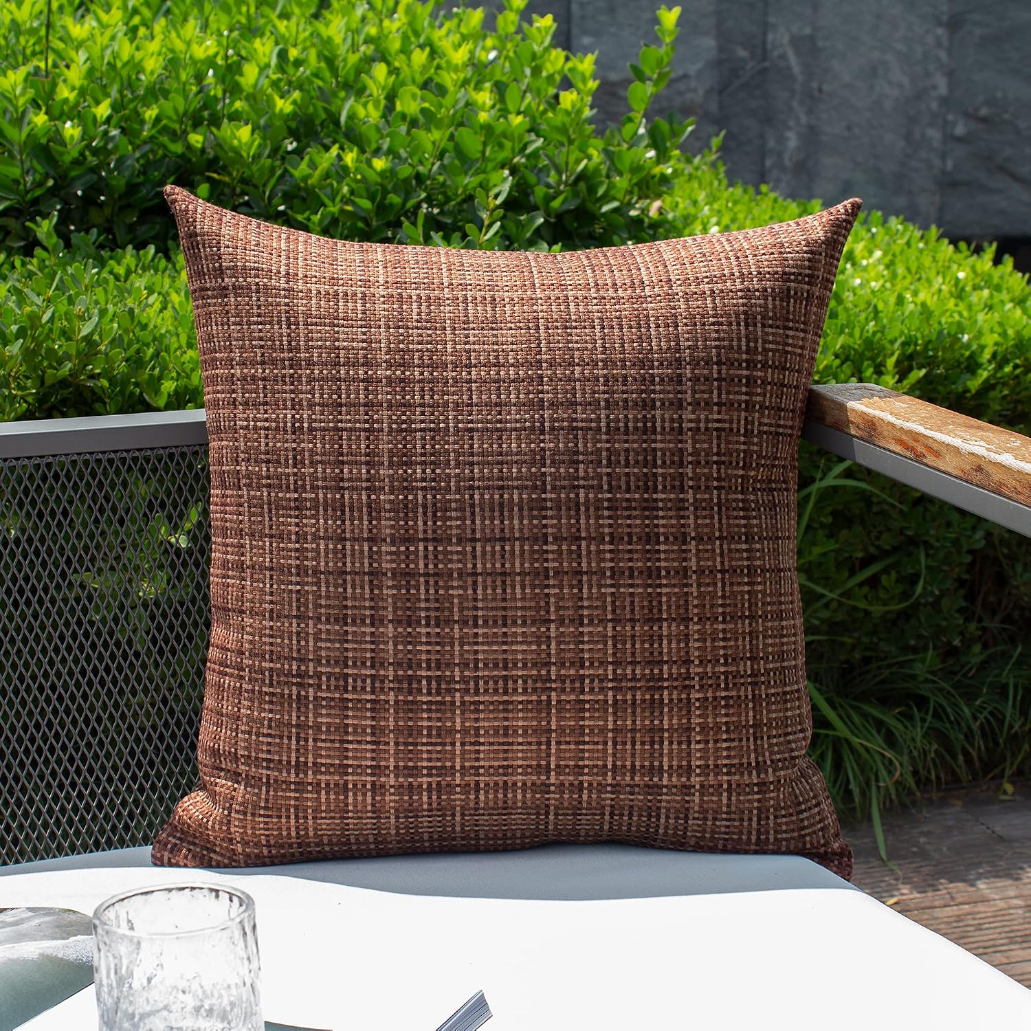 Kevin Textile Pack of 2 Decorative Outdoor Waterproof Throw Pillow Covers Stripe Square Pillowcases Modern Cushion Cases for Patio Couch…