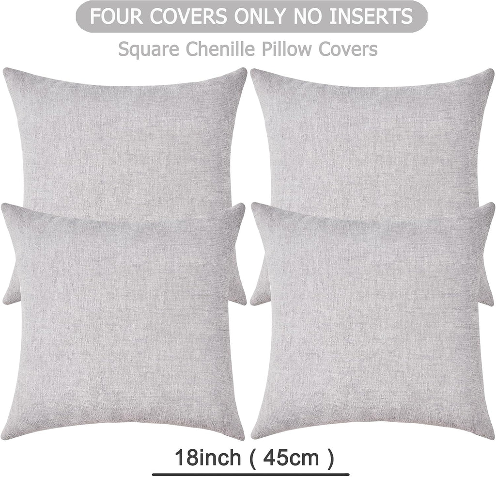 Gawamay Decorative Square Throw Pillow Covers 18"x18" Inch Set of 4, Super Soft Chenille Pillows Farmhouse Fall Pillowcase for Living Room…