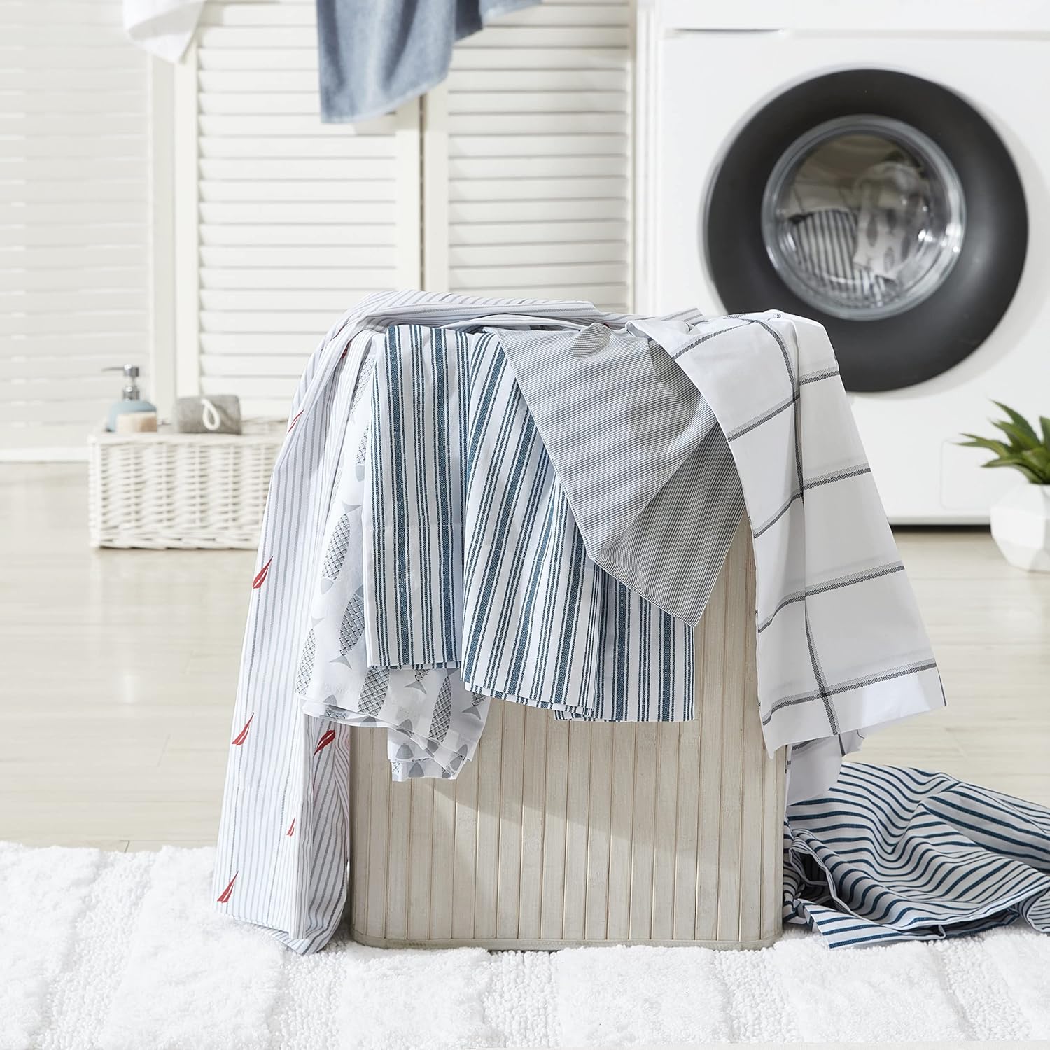 Nautica Full Size Sheet Sets, Cotton Percale Bedding Set, Crisp & Cool, Coastal Home Decor (Woodblock Fish Grey, Full) Cotton Grey