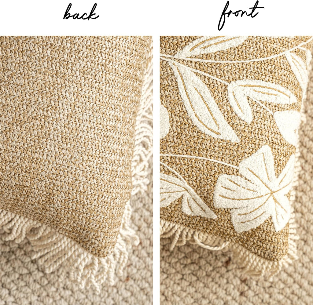 BlissBlush Jute Decorative Spring Accent Lumbar Throw Pillow Cover 12X20, Neutral Floral Farmhouse Textured Pillowcase for Couch Sofa…