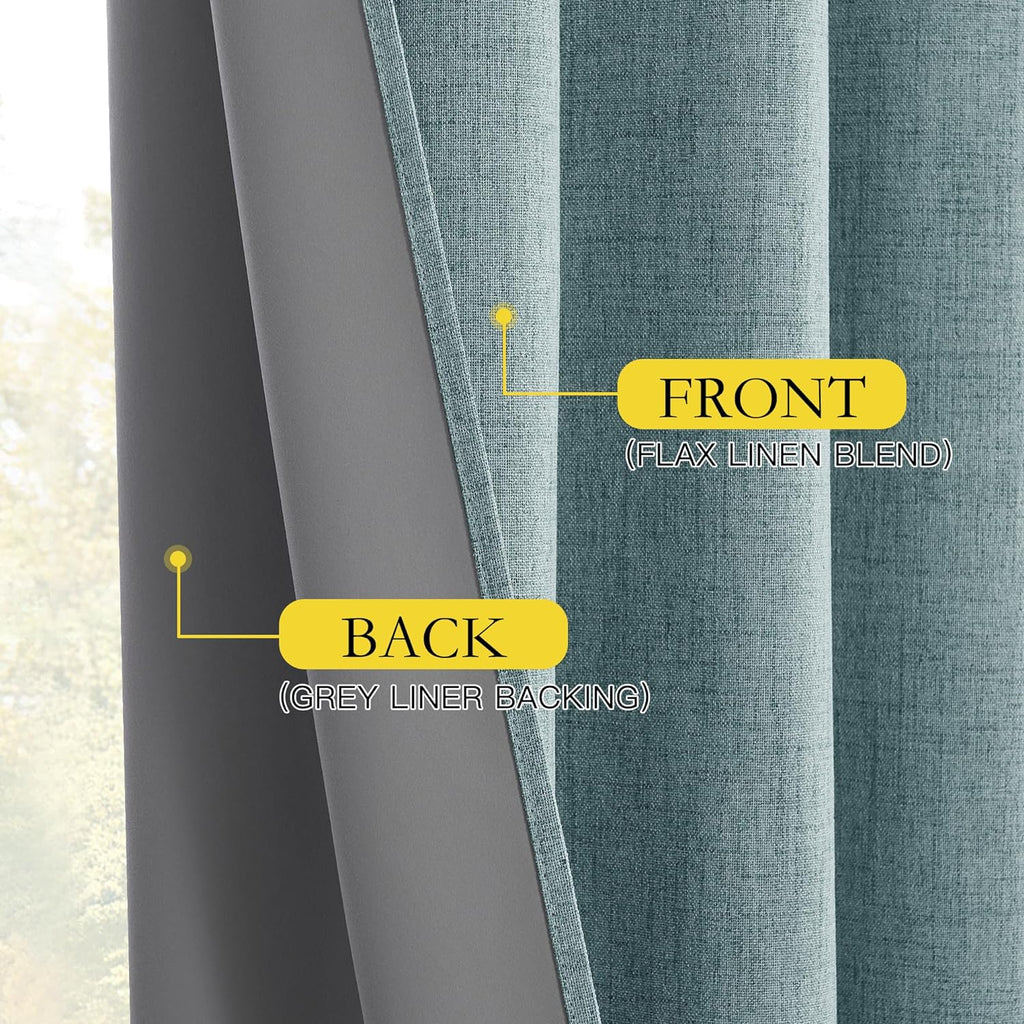 NICETOWN 100% Absolutely Blackout Linen Curtains with Thermal Insulated Liner, Skylark Blue, 62" Wide, 102" Length Energy Saving Curtains…