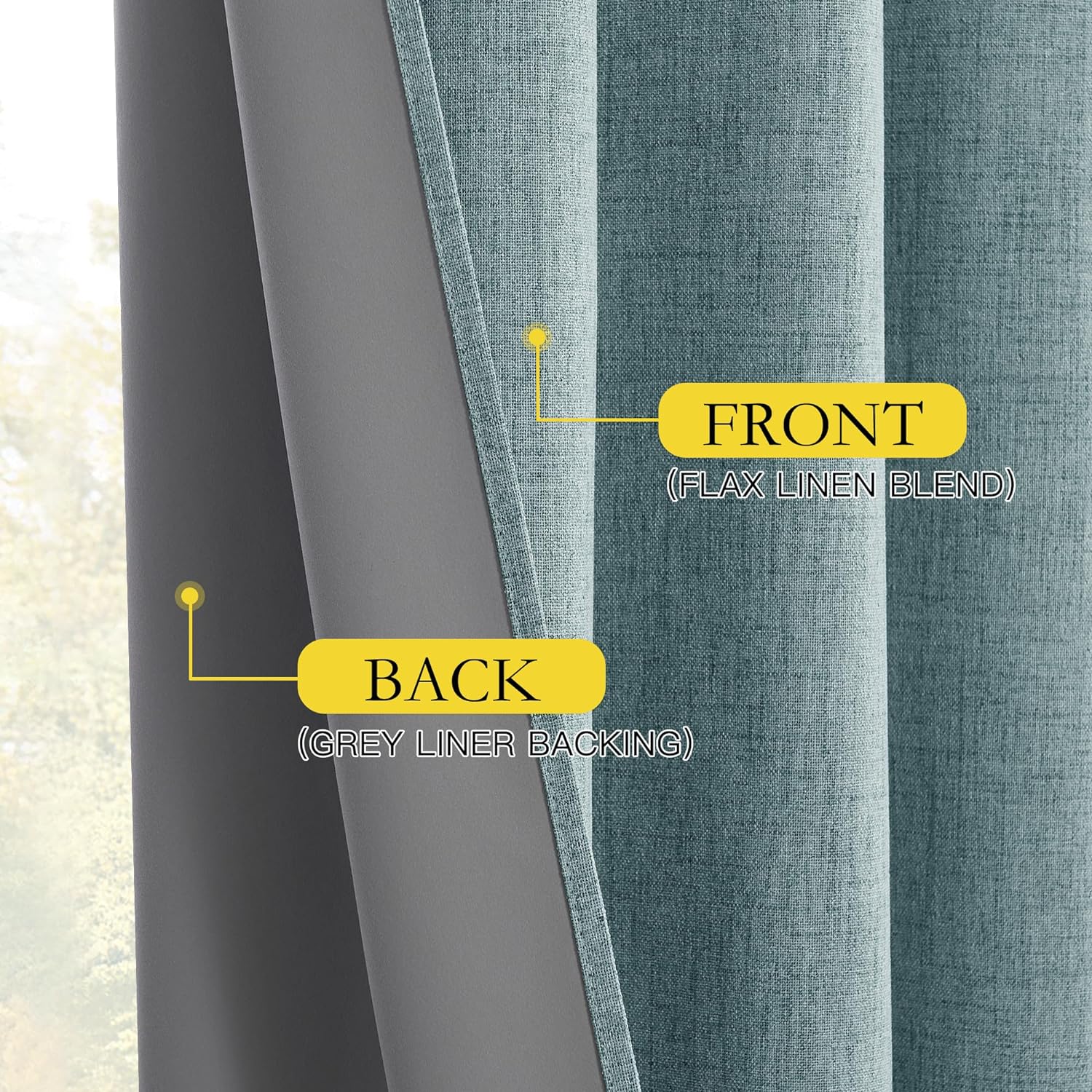 NICETOWN 100% Absolutely Blackout Linen Curtains with Thermal Insulated Liner, Skylark Blue, 62" Wide, 95" Length Energy Saving Curtains…
