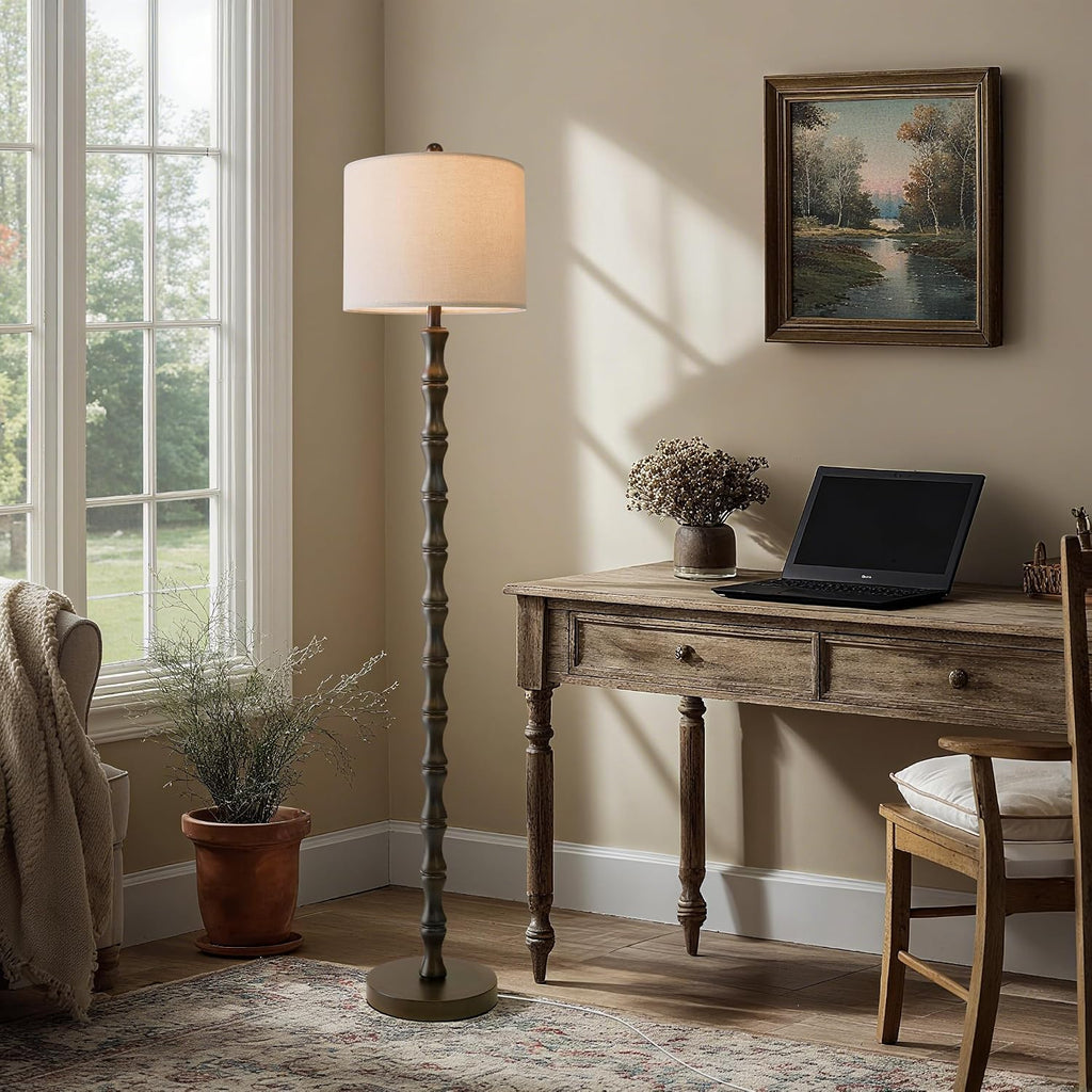 BOBOMOMO 62" Rustic Floor Lamp, Retro Farmhouse Standing Lamp with Rotary Switch, Resin Dark Brown Floor Lamp for Living Room, Bedroom…