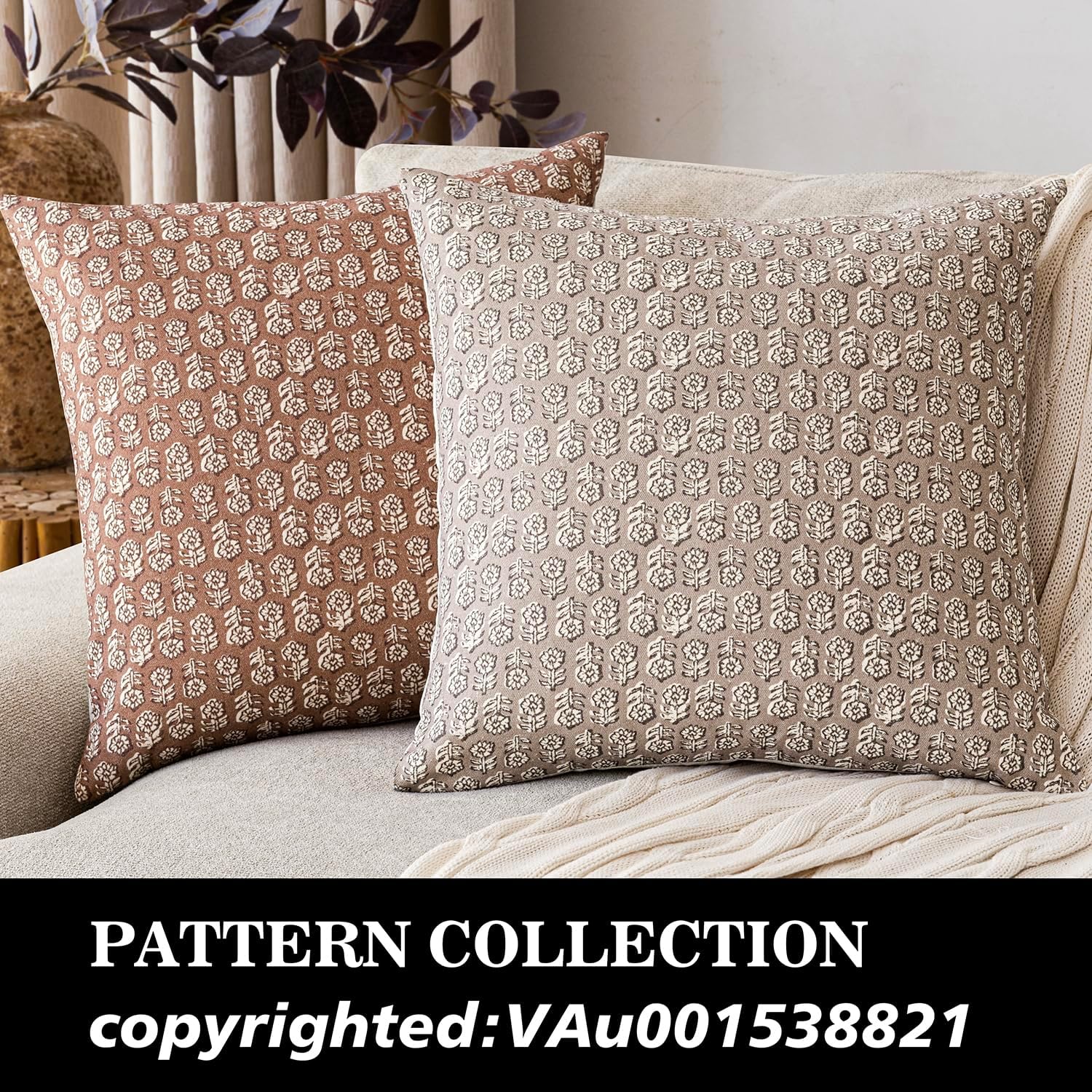 Foindtower Set of 2 Decorative Vintage Floral Print Throw Pillow Covers Neutral Farmhouse Cushion Covers Boho Home Decor for Sofa Couch…