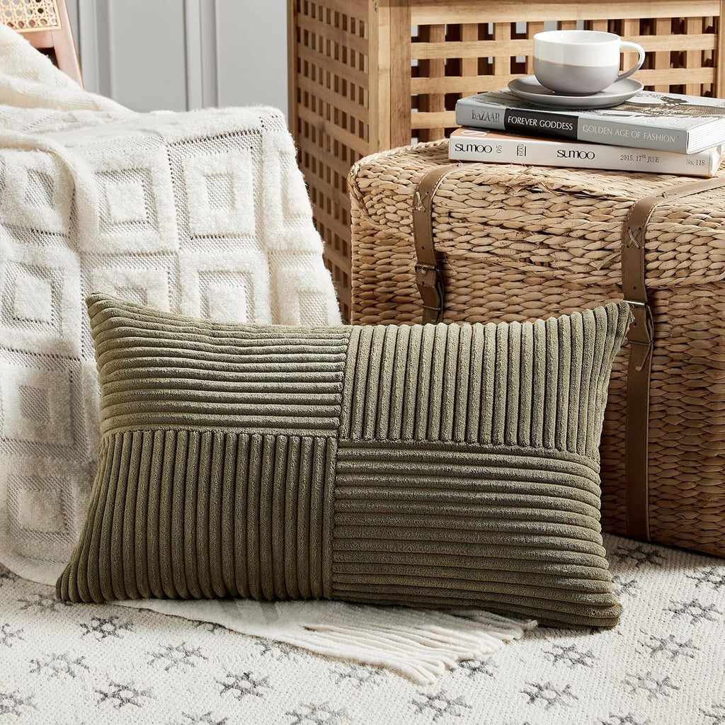 Fancy Homi 2 Packs Olive Green Lumbar Decorative Throw Pillow Covers 12x20 Inch for Living Room Couch Bed, Farmhouse Boho Home Decor…