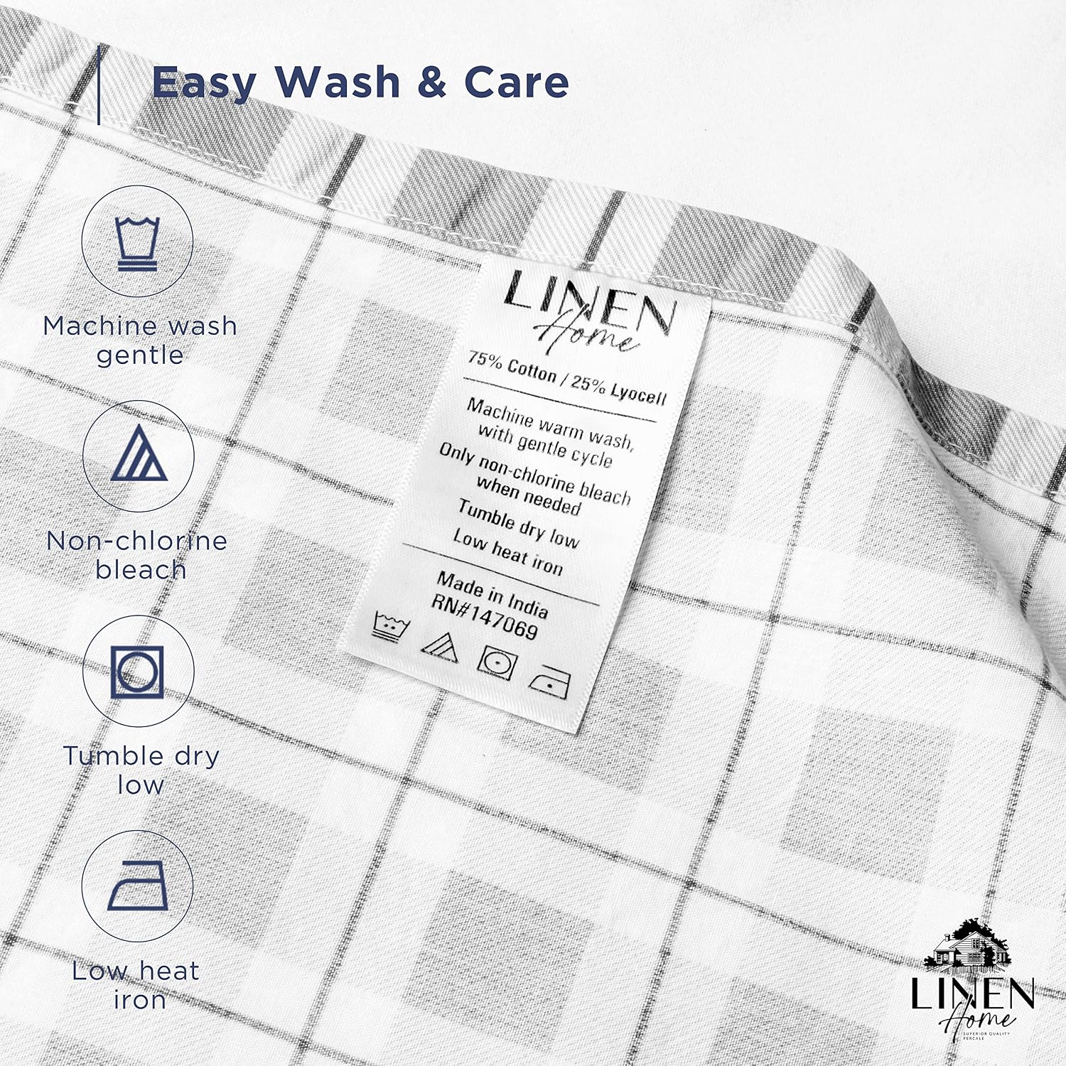 Linen Home Cotton Lyocell Blend Percale Sheet Set King Size - 4 Piece Deep Pocket Bedding, Pre-Washed & Shrunk, Crisp Cooling Fabric…