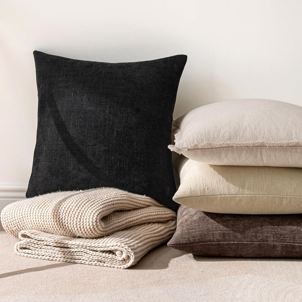 MIULEE Pack of 2 Decorative Throw Pillow Covers Soft Chenille Throw Pillows Solid Neutral Farmhouse Textured Cushion Covers for Couch…