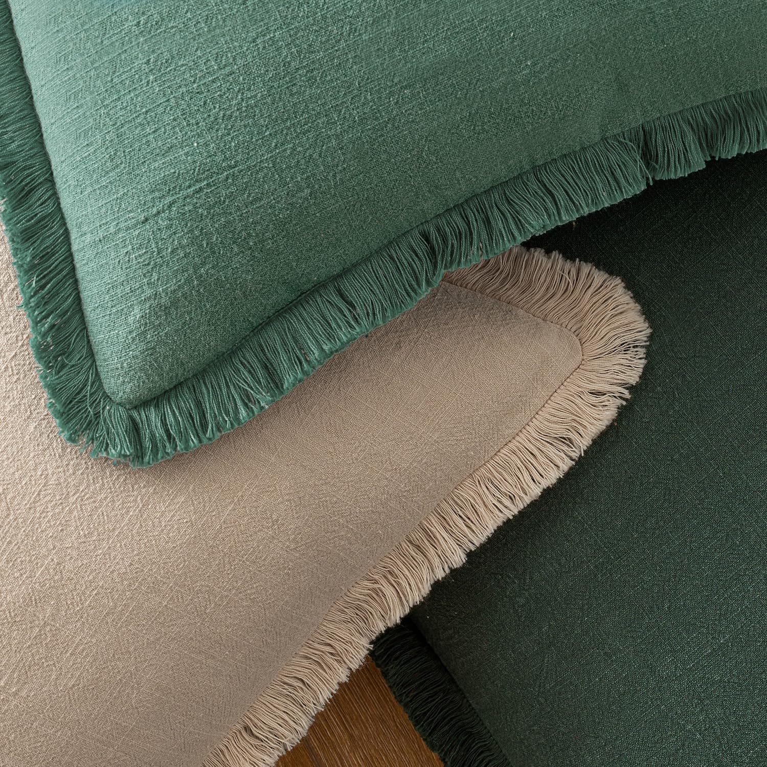 Miulee Decorative Throw Pillow Covers Neutral Linen Fringe Throw Pillows Set of 2 Army Green Boho Farmhouse Cushion Covers with Tassels for…