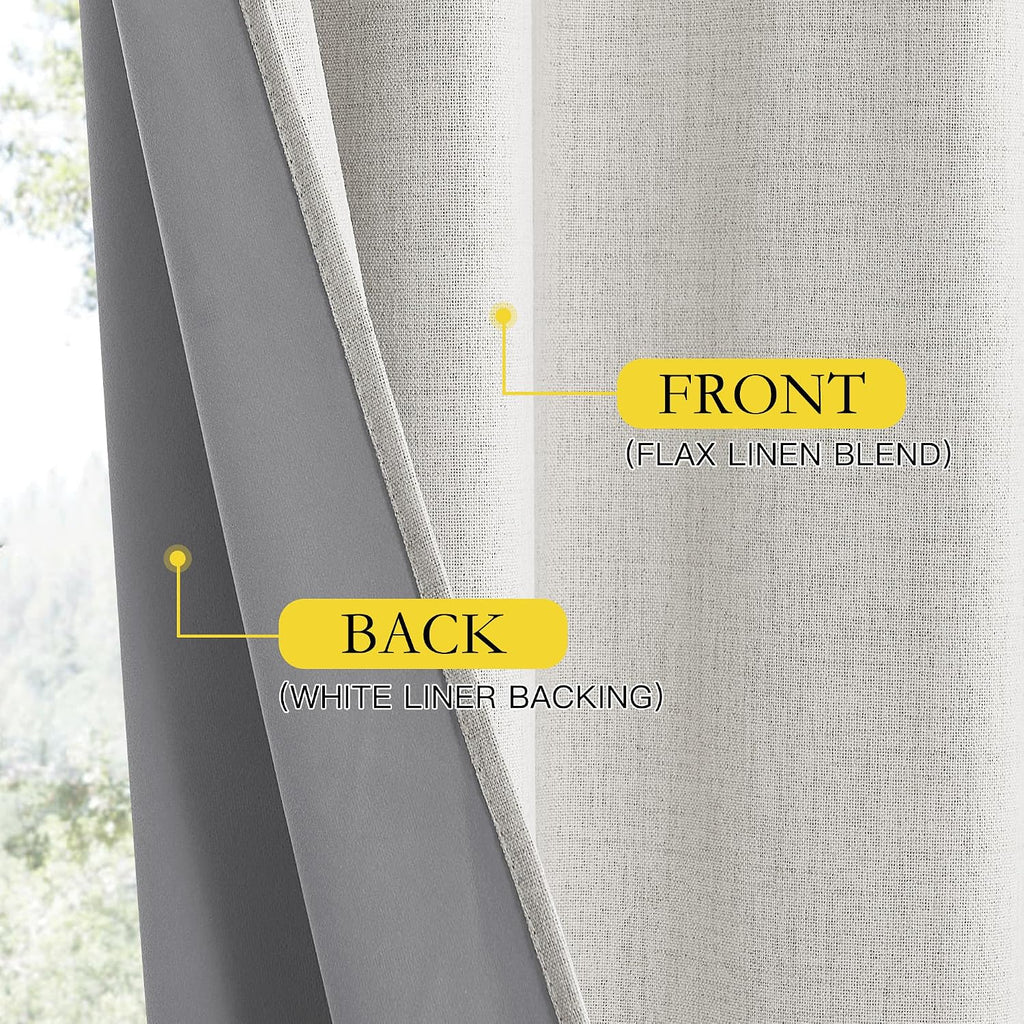 NICETOWN Snowbound Vintage Linen 100% Blackout Curtains for Classroom, Thermal Insulated Curtains 63" Long, Noise Reducing Window…