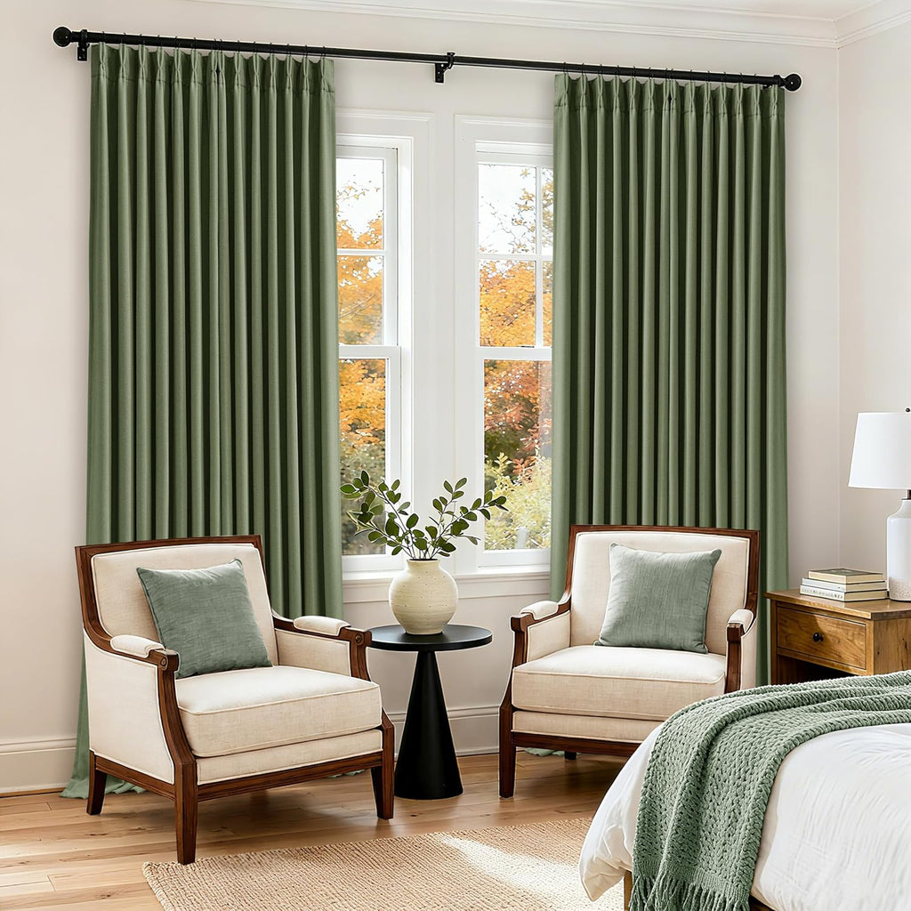 Twodrapes 120 Inch Pinch Pleat Drapes Olive Green Room Darkening Curtains 120 Inches Long for Bedroom Rustic Cottagecore 100% Blackout Thic…