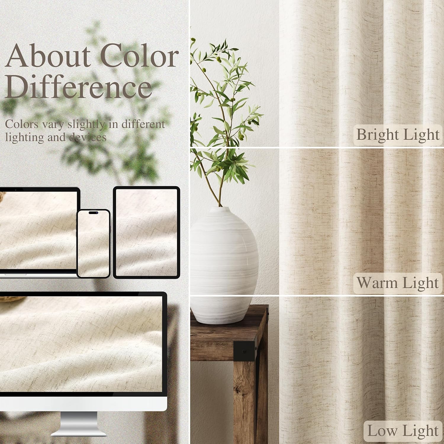 Nanspring Beige 100% Blackout Linen Curtains for Bedroom 100 Inches Long Back Tab Thermal Insulated Rustic Country Farmhouse Decor Black Ou…