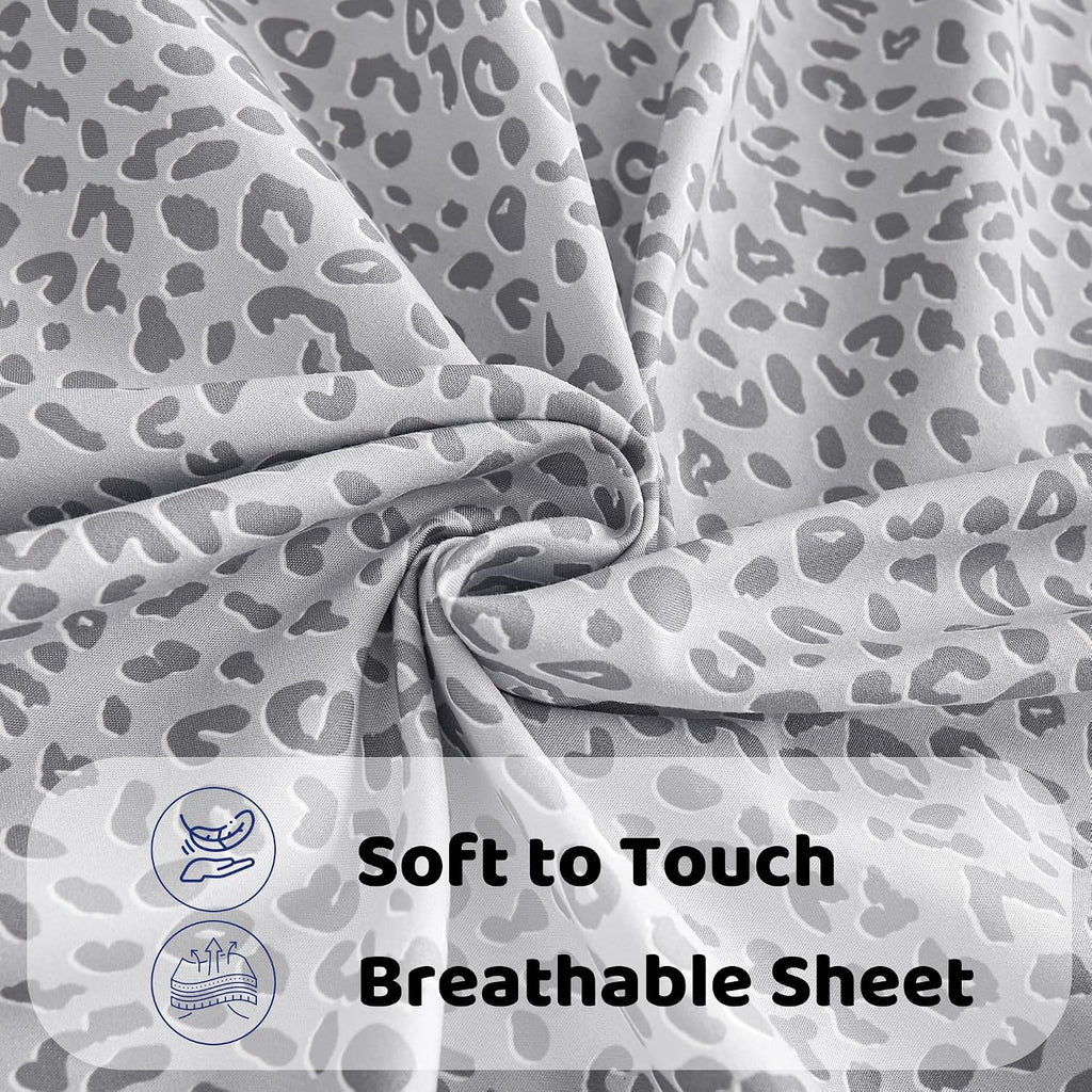 mooreeke Leopard Cheetah Printed King Bed Sheets, Soft Microfiber Bedding Sheets & Pillowcases, Deep Pocket Non-Slip Fitted King Sheet, Sil…