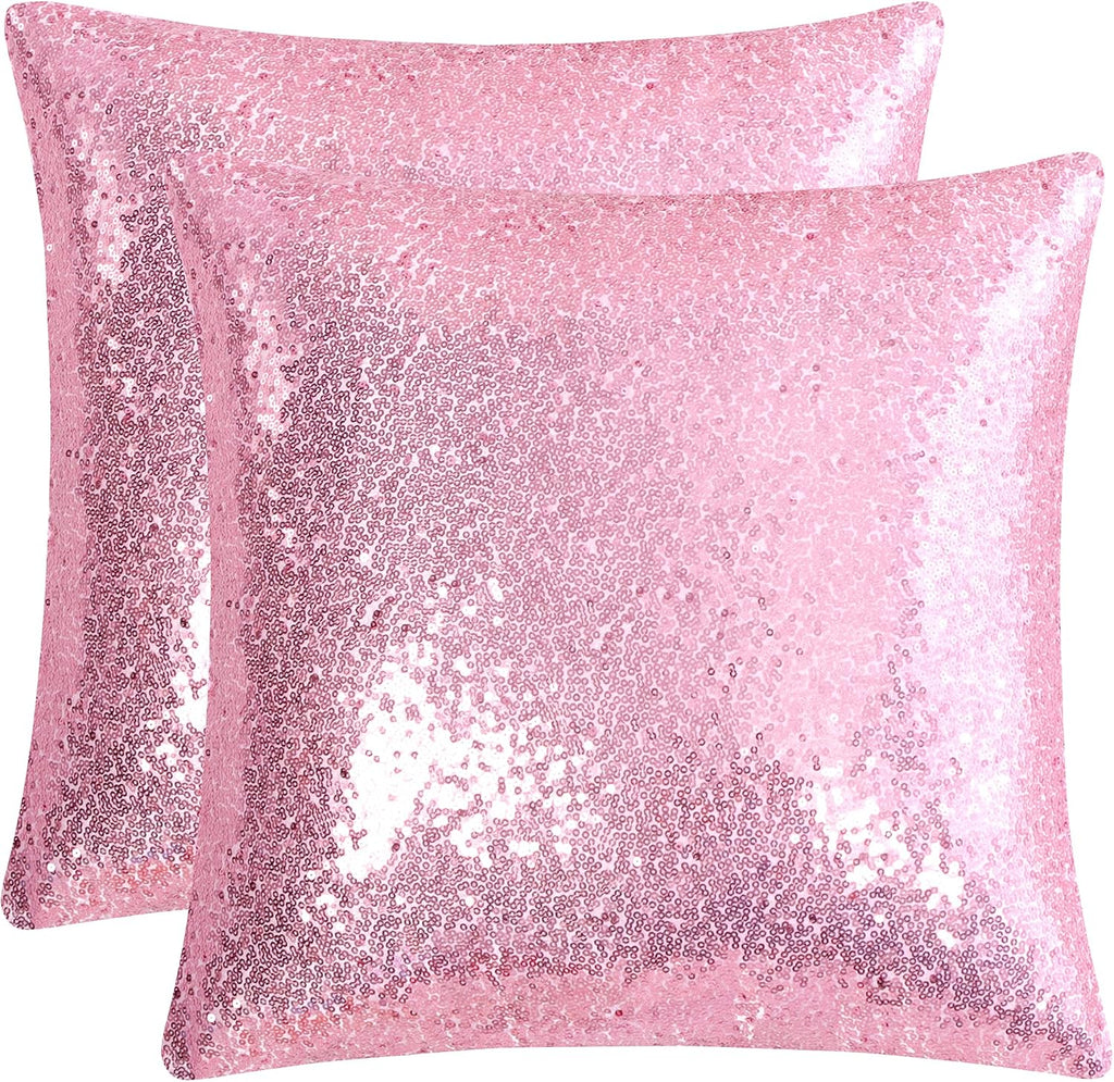 uxcell 2 Pcs Sequin Throw Pillow Covers, Shiny Sparkling Comfy Satin Cushion Covers, Decorative Pillowcases for…