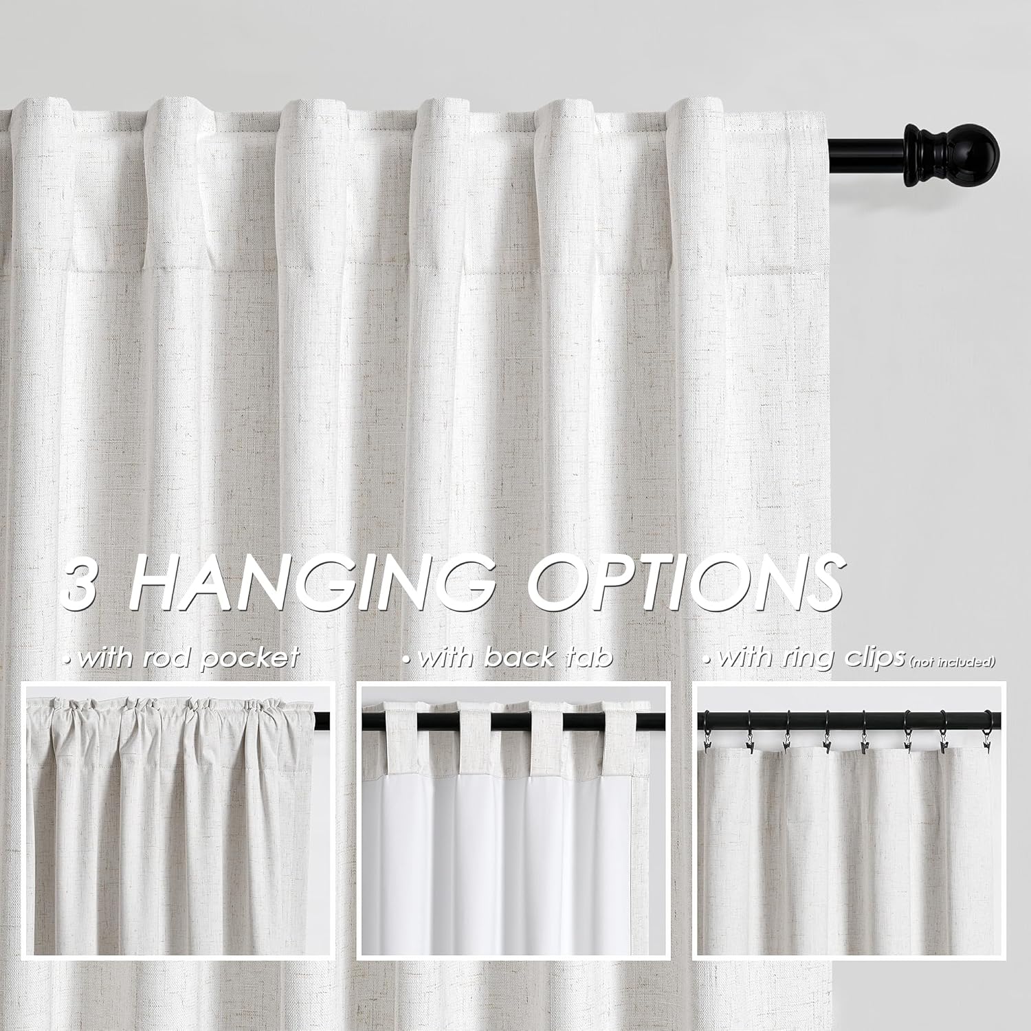 Nanspring Cream 100% Blackout Linen Curtains for Bedroom 144 Inches Long Back Tab Thermal Insulated Neutral Boho Farmhouse Decor Black Out…