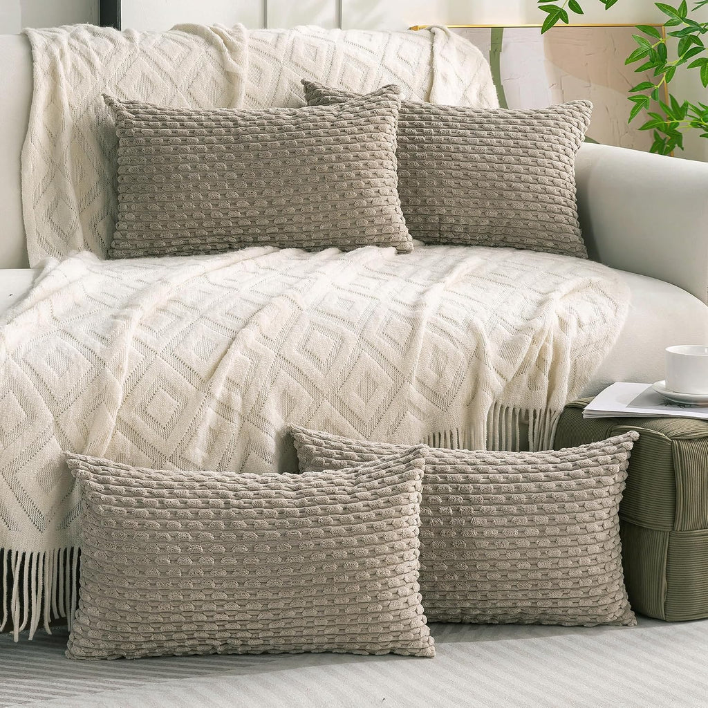 Cozoomy Set of 4 Taupe Decorative Throw Pillow Covers 12x20 Inch Corduroy Pillow Covers for Bed Couch Sofa Living Room Soft Cushion Cases 2…