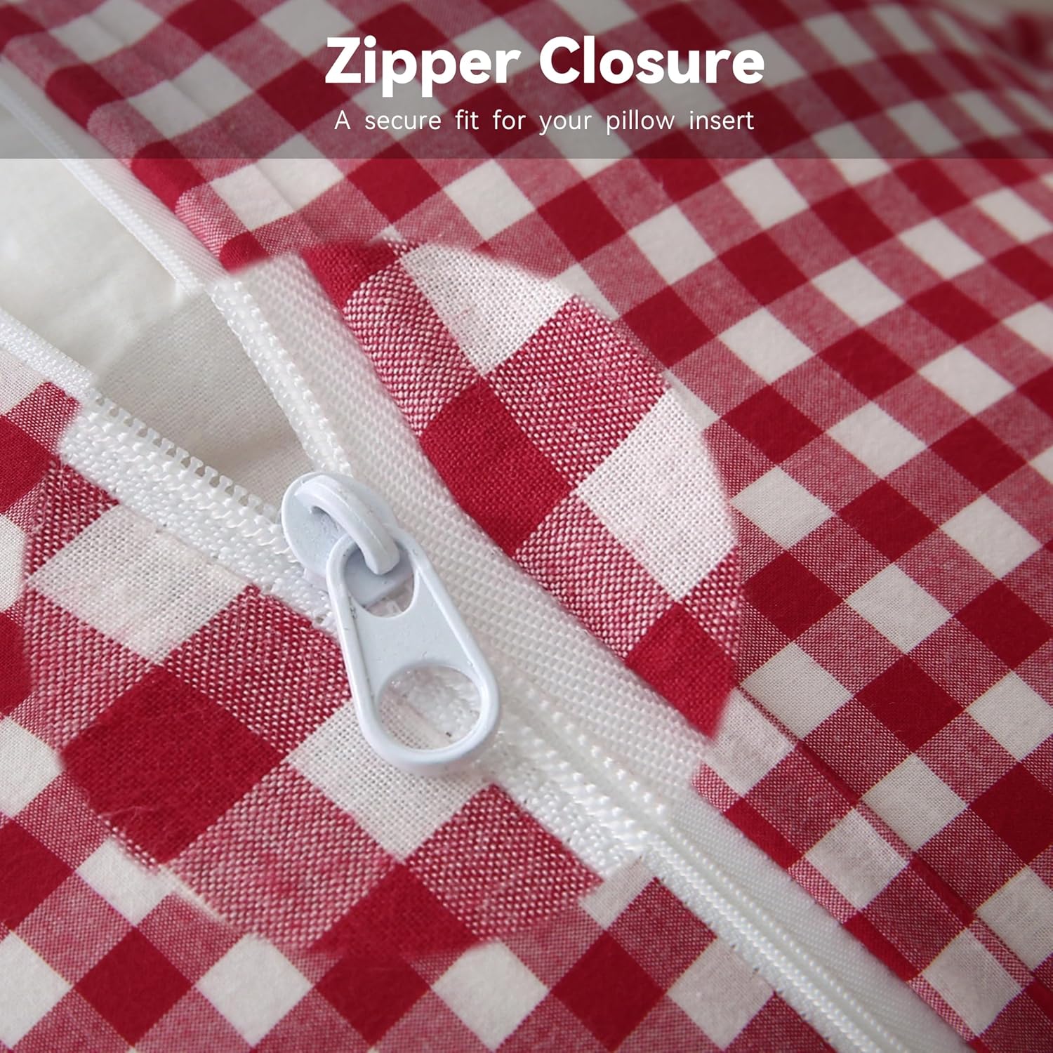 Jilboo 2 Pack 22 x22 inches Red/White Checkered Throw Pillow Covers 100% Washed Cotton Vintage Ruffle Trim Decorative Gingham Pillowcases w…