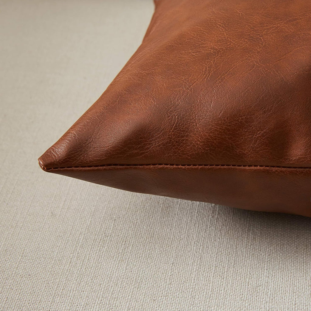 Fancy Homi Faux Leather Boho Decorative Throw Pillow Covers, Thick Modern Solid Square Cushion Case Set for Couch Sofa Bedroom Car Living…
