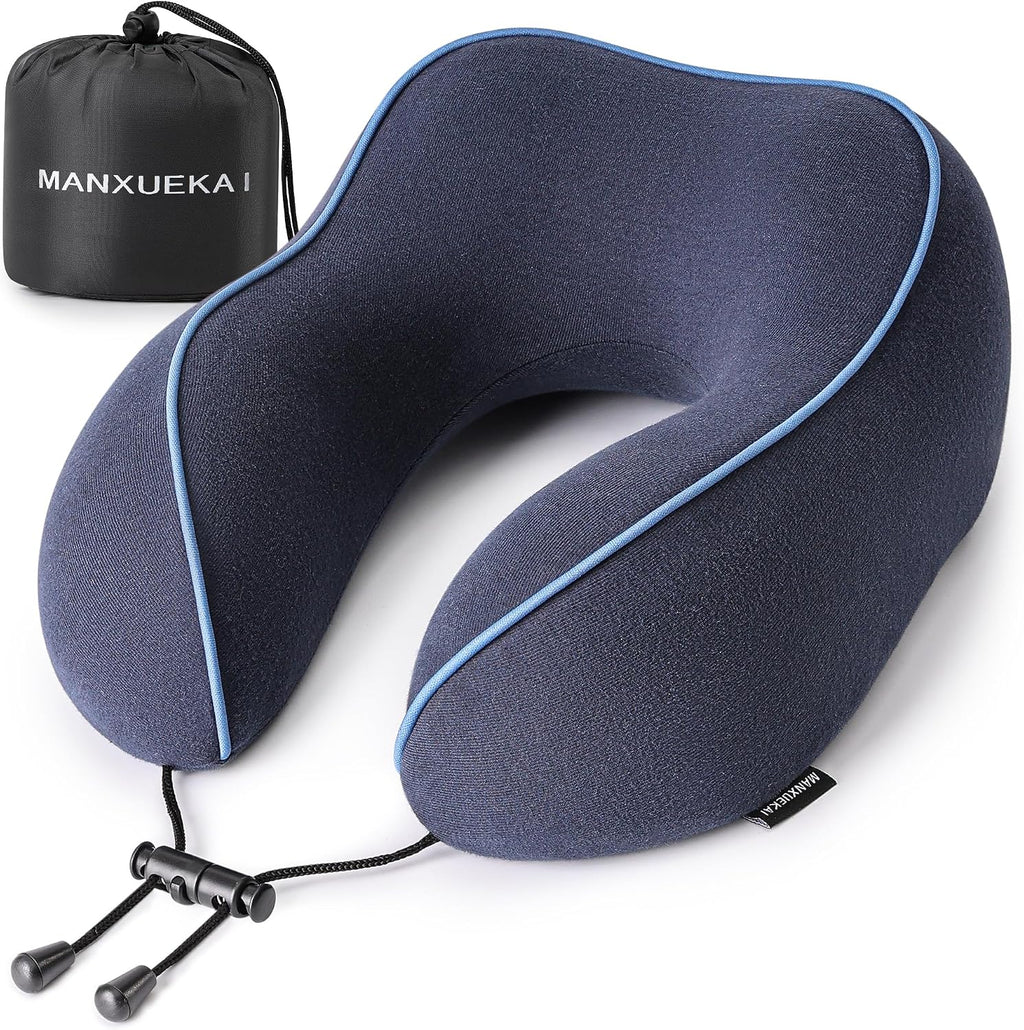 MANXUEKAI Travel Neck Pillow 100% Pure Memory Foam Travel Pillow for Sleeping on Airplane, Car, Train, Bus, Office and Home Use, Washable…