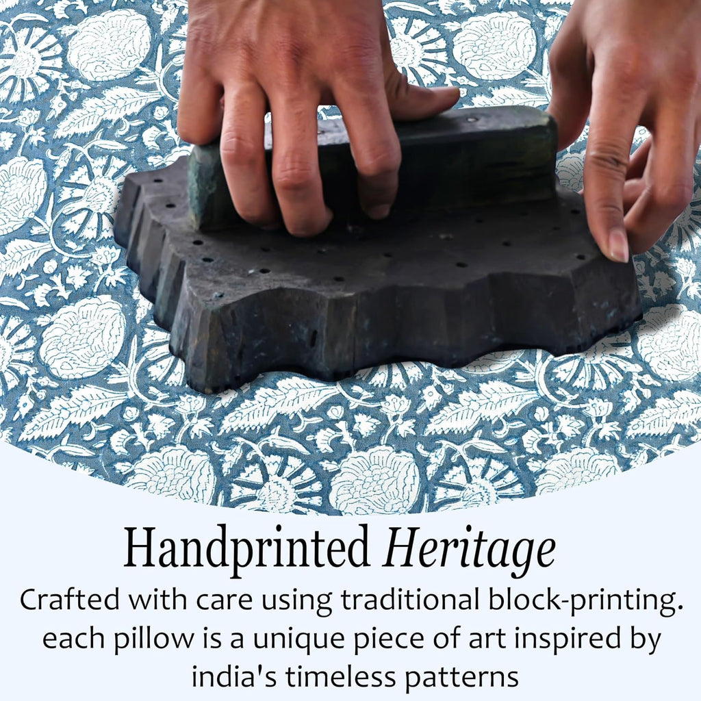 Cottonprintclub CPC Hand Block Print Blue Meadow Ruffle Sham Pillow Cover 20" x 12" inch Hidden Zipper Decorative Pillowcase for Couch, Bed…