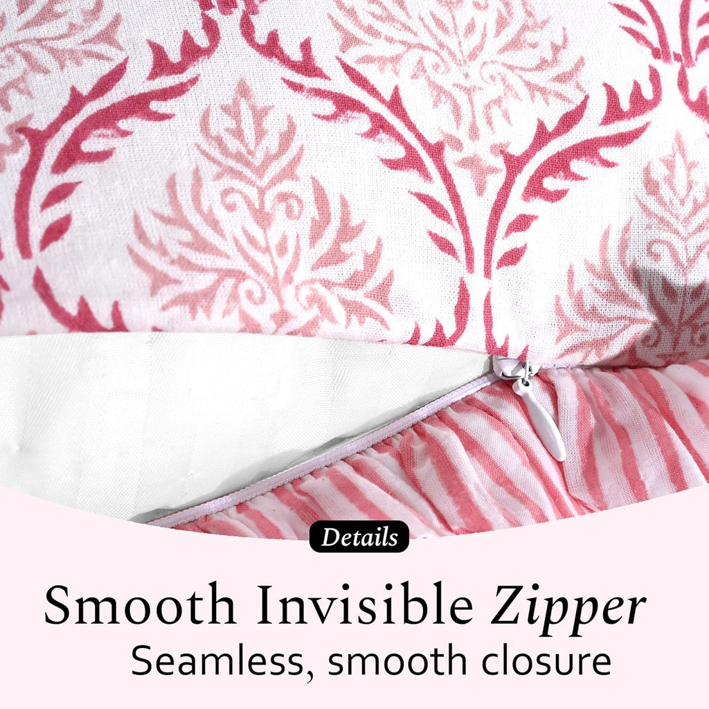 Cottonprintclub CPC Hand Block Print Blush Rose Ruffle Sham Pillow Cover 36" x 14" inch Hidden Zipper Decorative Pillowcase for Couch, Bed,…