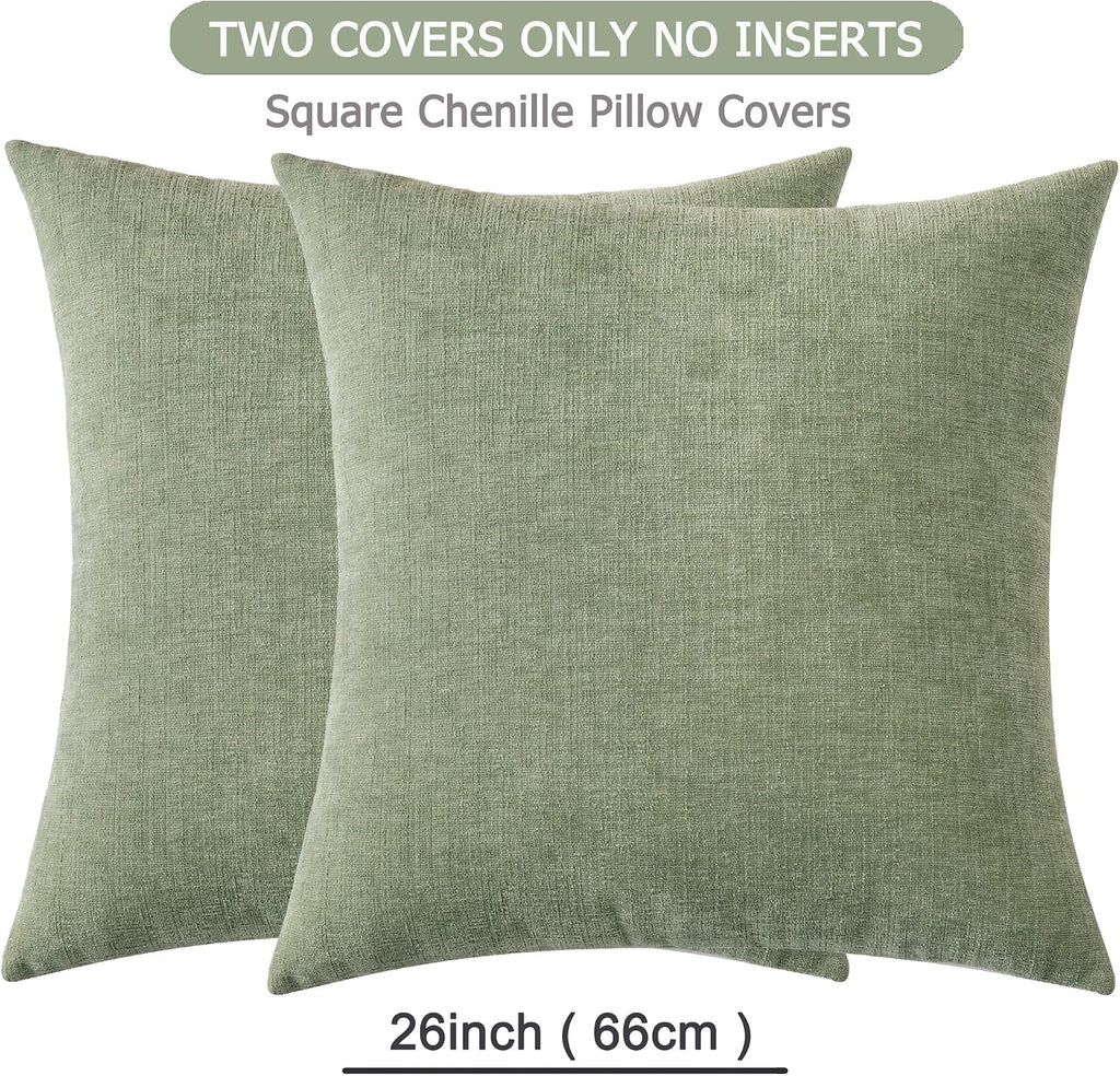 Gawamay Decorative Chenille Throw Pillow Covers 26x26 Inch Pack of 2, Soft Square Couch Pillow Cover for Sofa Cushion Living Room Bedroom O…