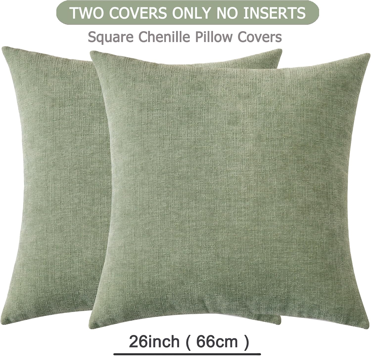 Gawamay Decorative Chenille Throw Pillow Covers 26x26 Inch Pack of 2, Soft Square Couch Pillow Cover for Sofa Cushion Living Room Bedroom O…