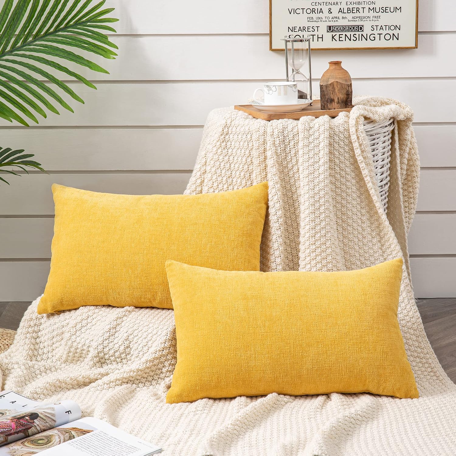 Gawamay Lumbar Pillow Cover Decorative Throw Pillow Covers 12"x20" Inch Set of 2, Super Soft Chenille Pillowcase for Living Room Bedroom So…