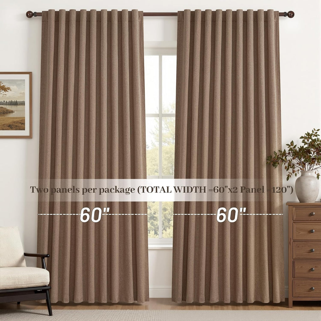 Qjmydeco Rust Brown Blackout Curtains 60 Inches Extra Wide Linen 90 Inch Length for Living Room, Pleated Farmhouse Bedroom Chocolate Thermal…