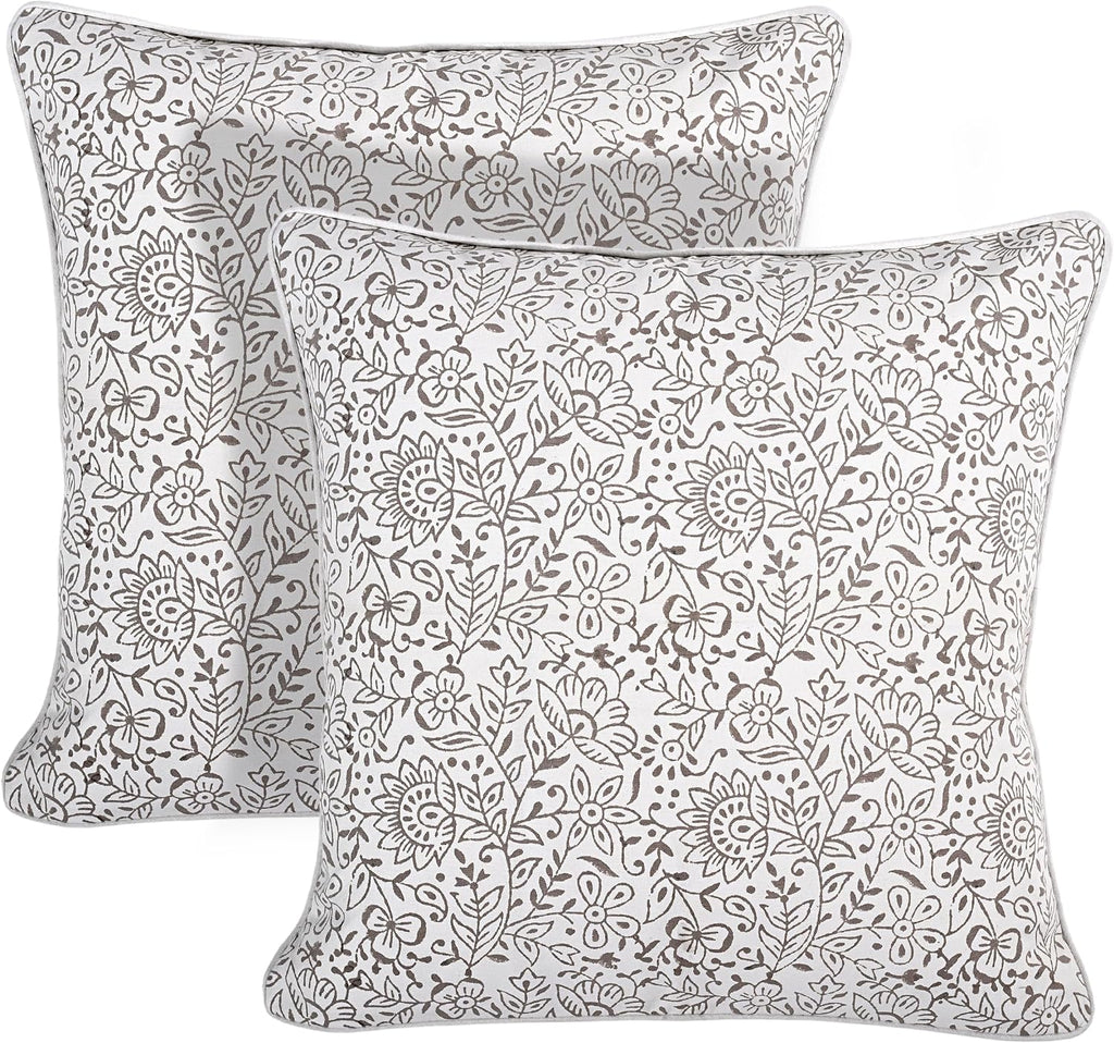Ridhi Block Print Taupe Pillow Cover 24" x 24" (Pack of 2) Decorative Couch Pillows for Living Room, Farmhouse Chic Boho Cute Outdoor Pillo…
