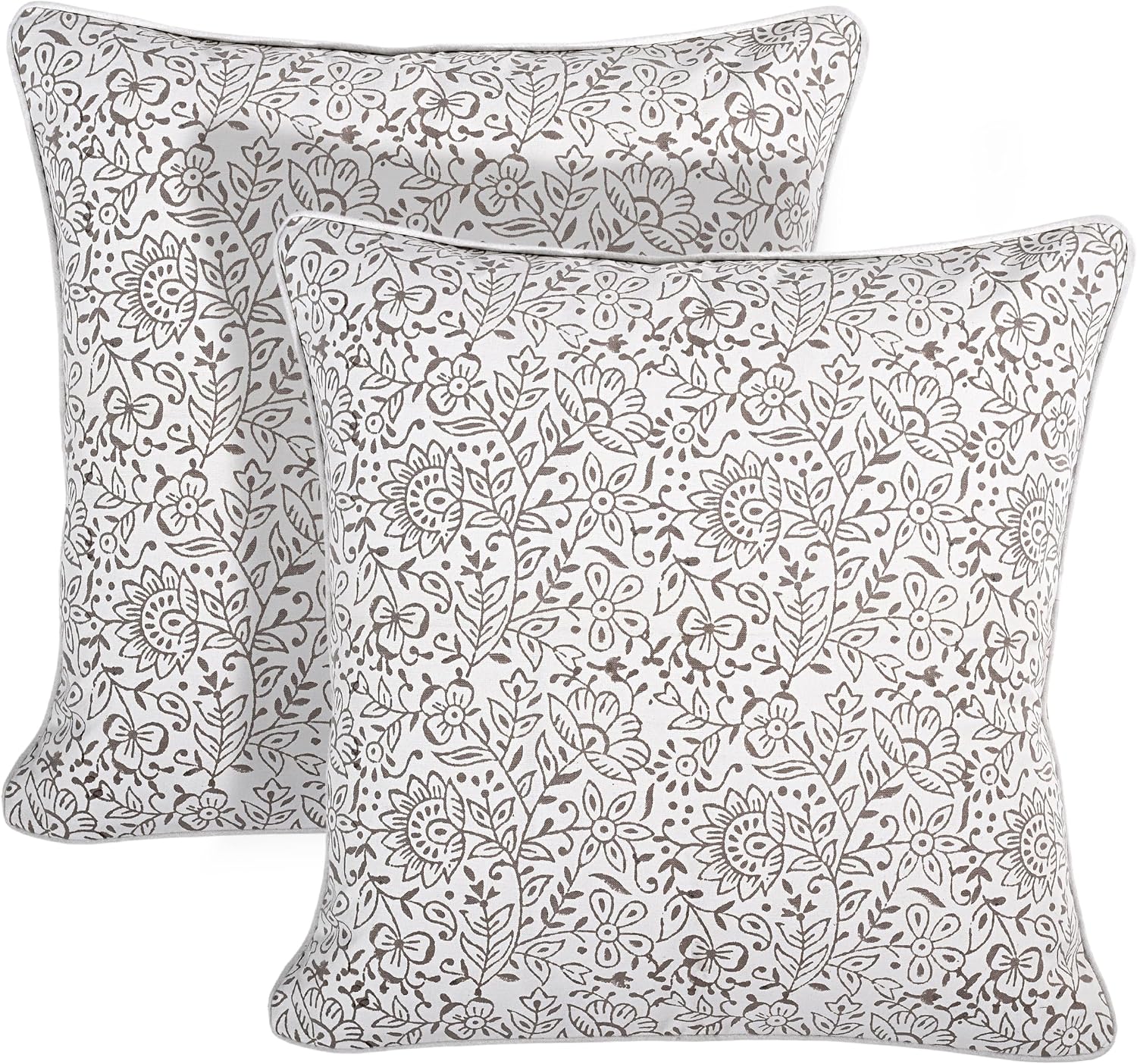 Ridhi Block Print Taupe Pillow Cover 24" x 24" (Pack of 2) Decorative Couch Pillows for Living Room, Farmhouse Chic Boho Cute Outdoor Pillo…
