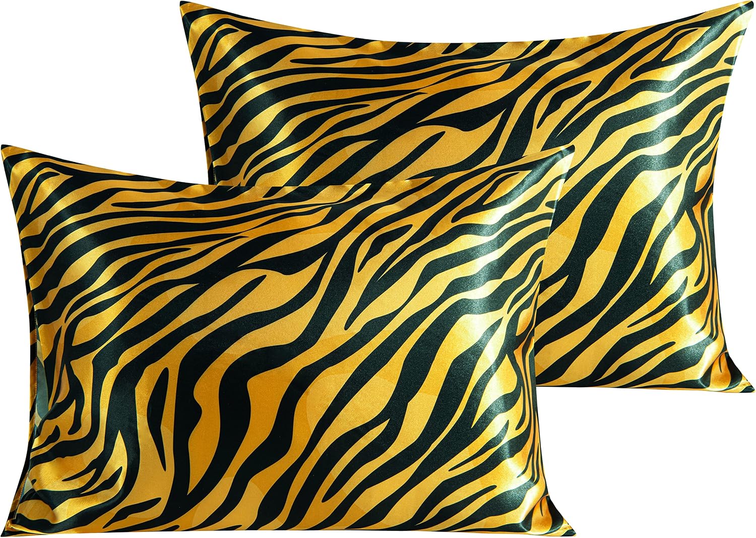 Ntbay 2 Pack Satin Standard Pillowcases for Hair and Skin, Luxurious and Silky Zebra Printed Pillow Cases with Envelope Closure, 20x26 Inch…