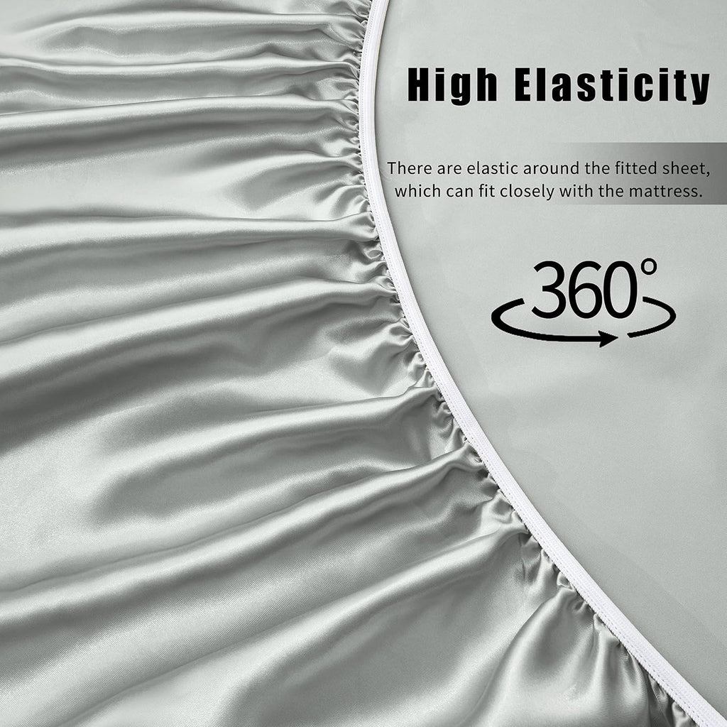 VACVELT 4pcs Silver Grey Satin Sheets Full Size Bed Set, 15 Inch Deep Pocket Silky Satin Sheet Set, Soft Satin Bedding Set Cooling &…