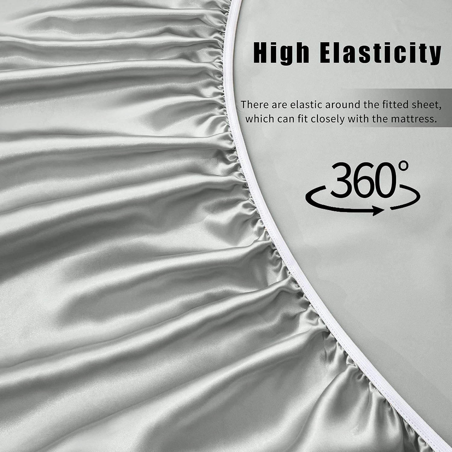 VACVELT 4pcs Silver Grey Satin Sheets Full Size Bed Set, 15 Inch Deep Pocket Silky Satin Sheet Set, Soft Satin Bedding Set Cooling &…