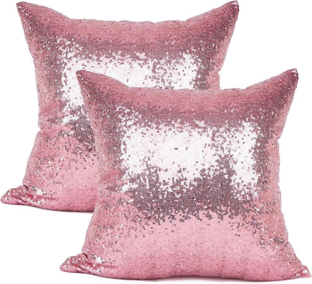 YOUR SMILE Pack of 2 New Luxury Series Pink Bling Decorative Glitzy Sequin & Comfy Satin Solid Throw Pillow Cover Cushion Case for…