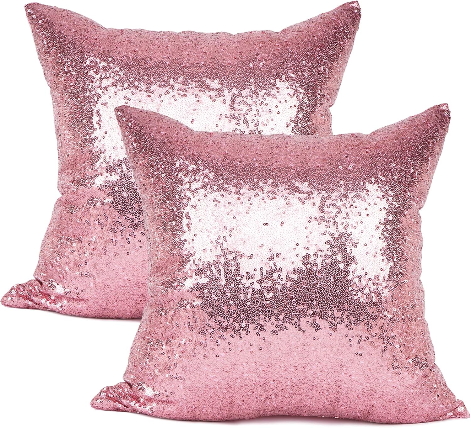 YOUR SMILE Pack of 2 New Luxury Series Pink Bling Decorative Glitzy Sequin & Comfy Satin Solid Throw Pillow Cover Cushion Case for…