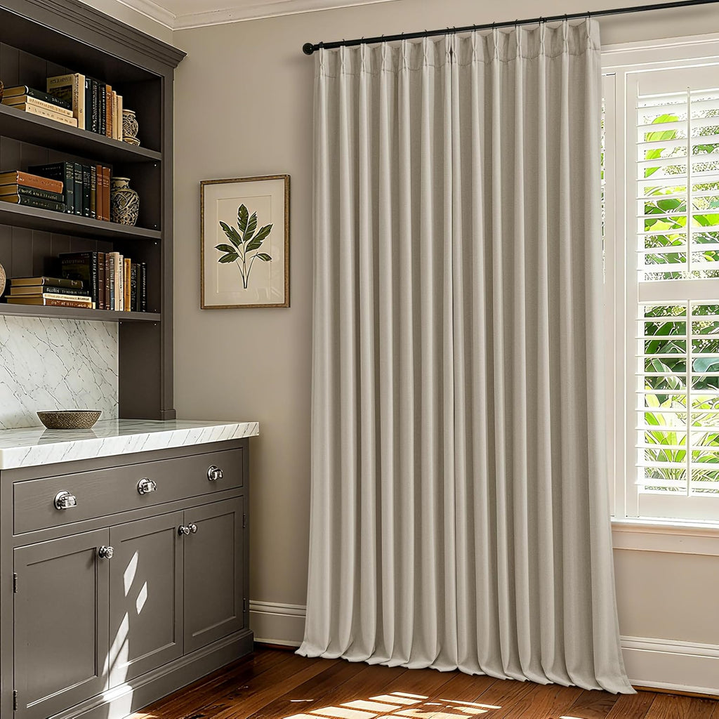 Extra Long Blackout Pleated 108 Inch Curtains Floor Ceiling 2 Panels Set for Living Room Memory Trained Pinch Pleat 100% Black Out Dual…