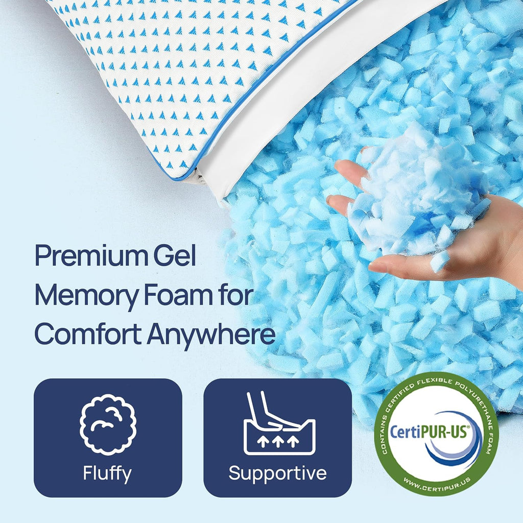 Fulocean Cooling Shredded Memory Foam Travel & Camping Pillow Large, Adjustable College Dorm Pillow for Home-Like Comfort, Compressible Port…