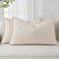 decorUhome Summer Decorative Throw Pillow Covers 12x20 Set of 2 Lumbar Faux Linen Outdoor Neutral Farmhouse Pillow Covers with Stitched…